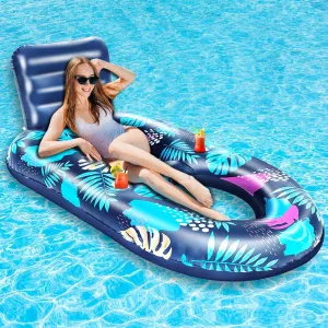 [ Extra Large ] Inflatable Pool Floats Adult, Pool Lounger Float with Two Cup Holders and Backrest, Pool Raft Floating Chair for Swimming Pool Beach Lake Hawaii Luau Party