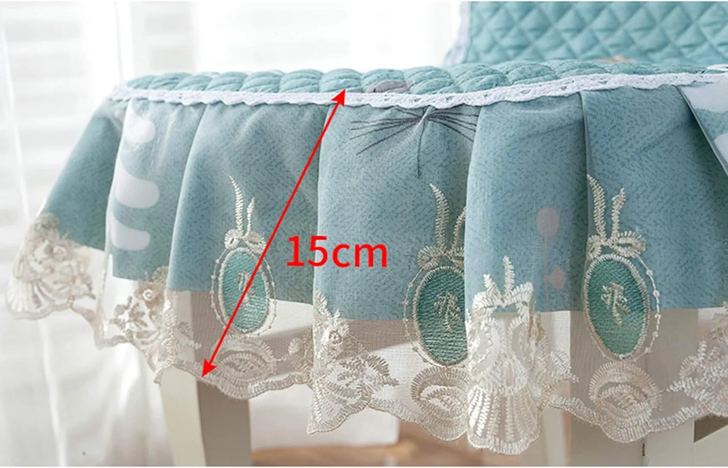 1 Pc Lace Ruffled Dining Chair Cushion,Non Slip Seat Cushions with Ties,Square Stool Chair Pad Home Decor Luxury Warm Soft Cushion-E 43x45cm(17x17.7inch)