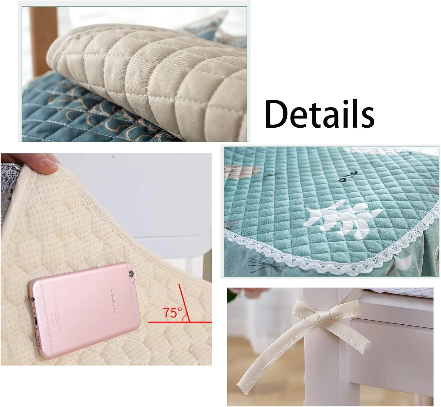 1 Pc Lace Ruffled Dining Chair Cushion,Non Slip Seat Cushions with Ties,Square Stool Chair Pad Home Decor Luxury Warm Soft Cushion-E 43x45cm(17x17.7inch)