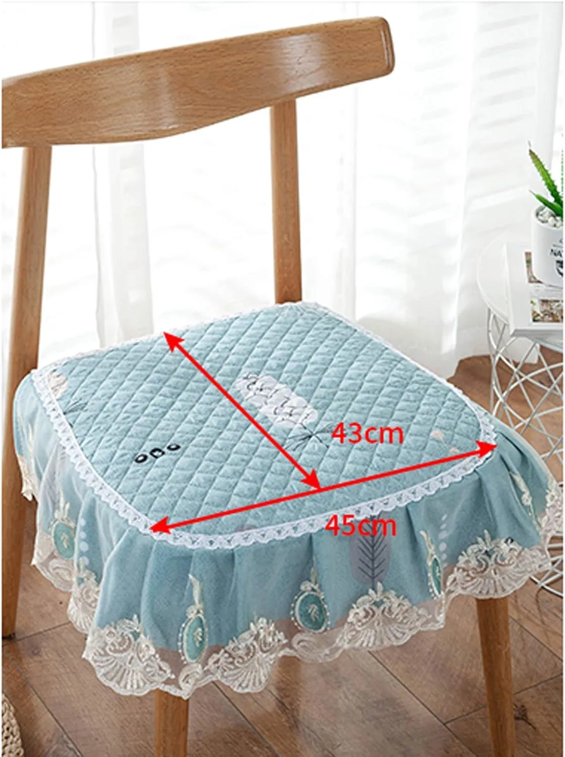 1 Pc Lace Ruffled Dining Chair Cushion,Non Slip Seat Cushions with Ties,Square Stool Chair Pad Home Decor Luxury Warm Soft Cushion-E 43x45cm(17x17.7inch)