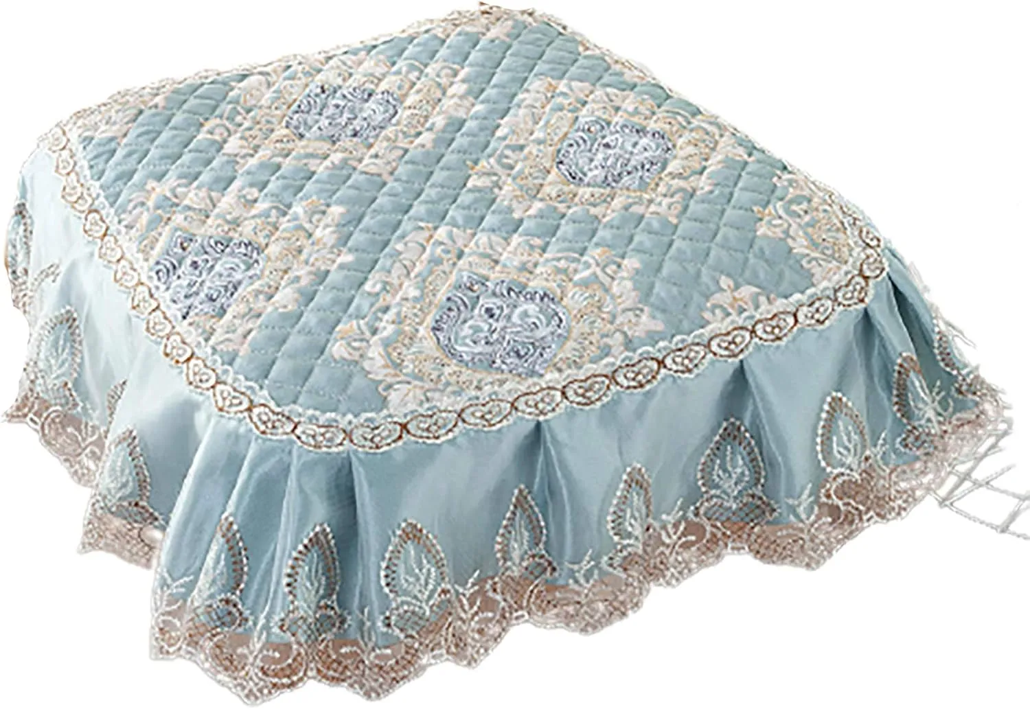 1 Pc Lace Ruffled Dining Chair Cushion,Non Slip Seat Cushions with Ties,Square Stool Chair Pad Home Decor Luxury Warm Soft Cushion-E 43x45cm(17x17.7inch)