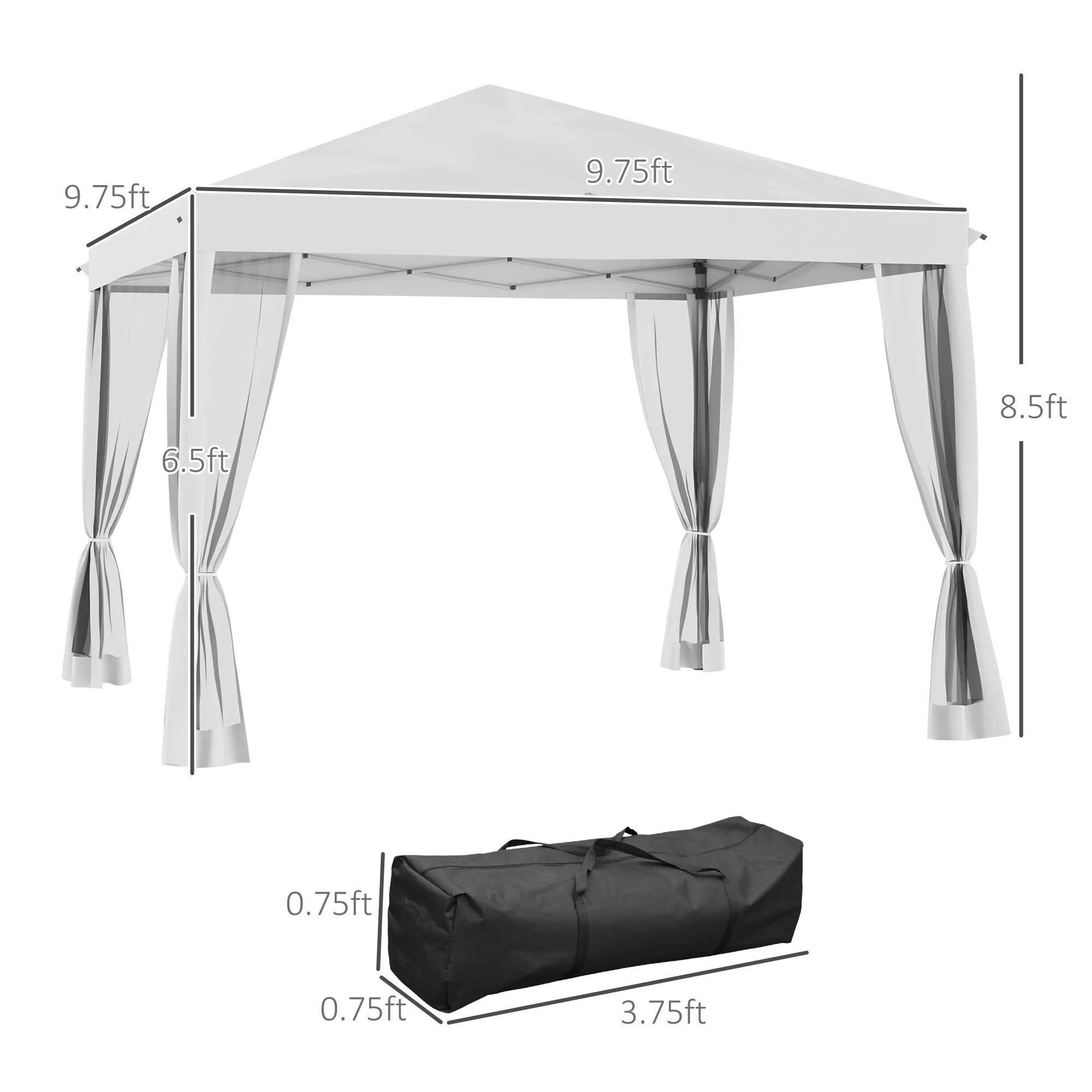 10' x 10' Instant Pop-Up Canopy with Removable Side & Mesh Walls, Cream White