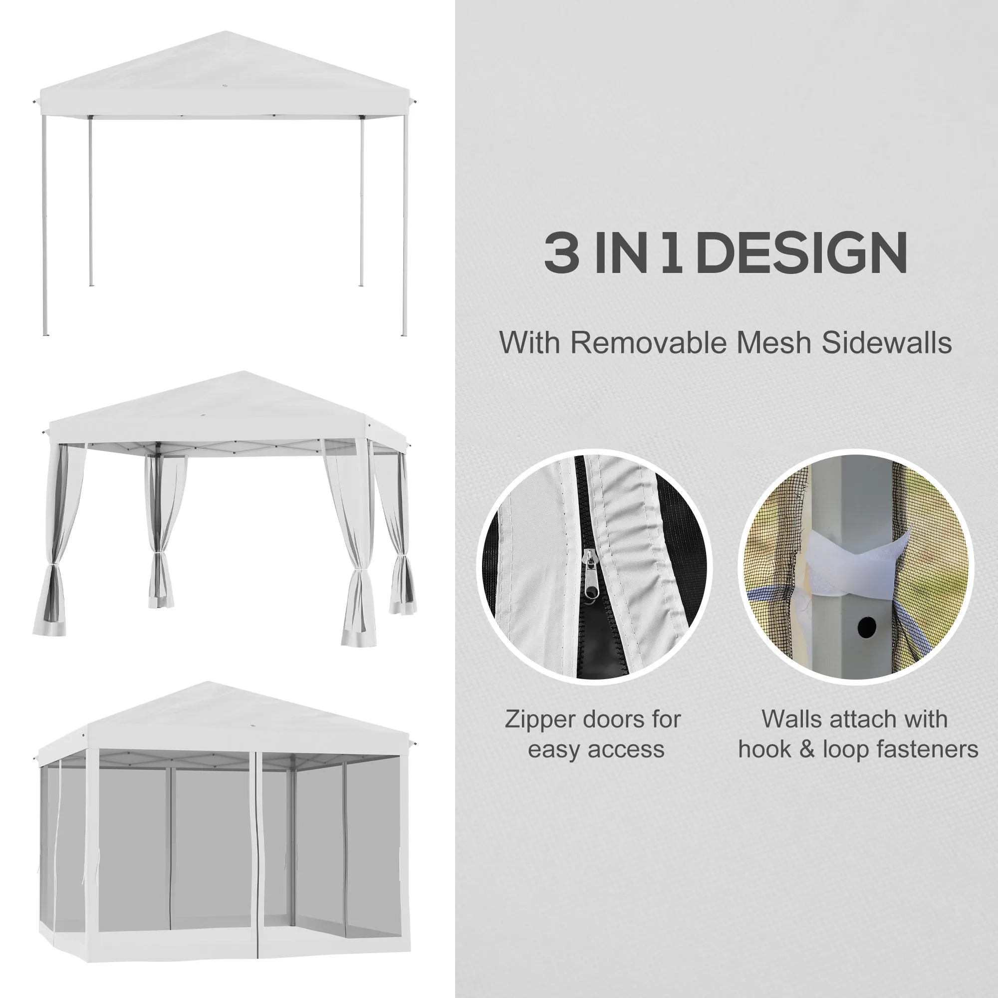 10' x 10' Instant Pop-Up Canopy with Removable Side & Mesh Walls, Cream White