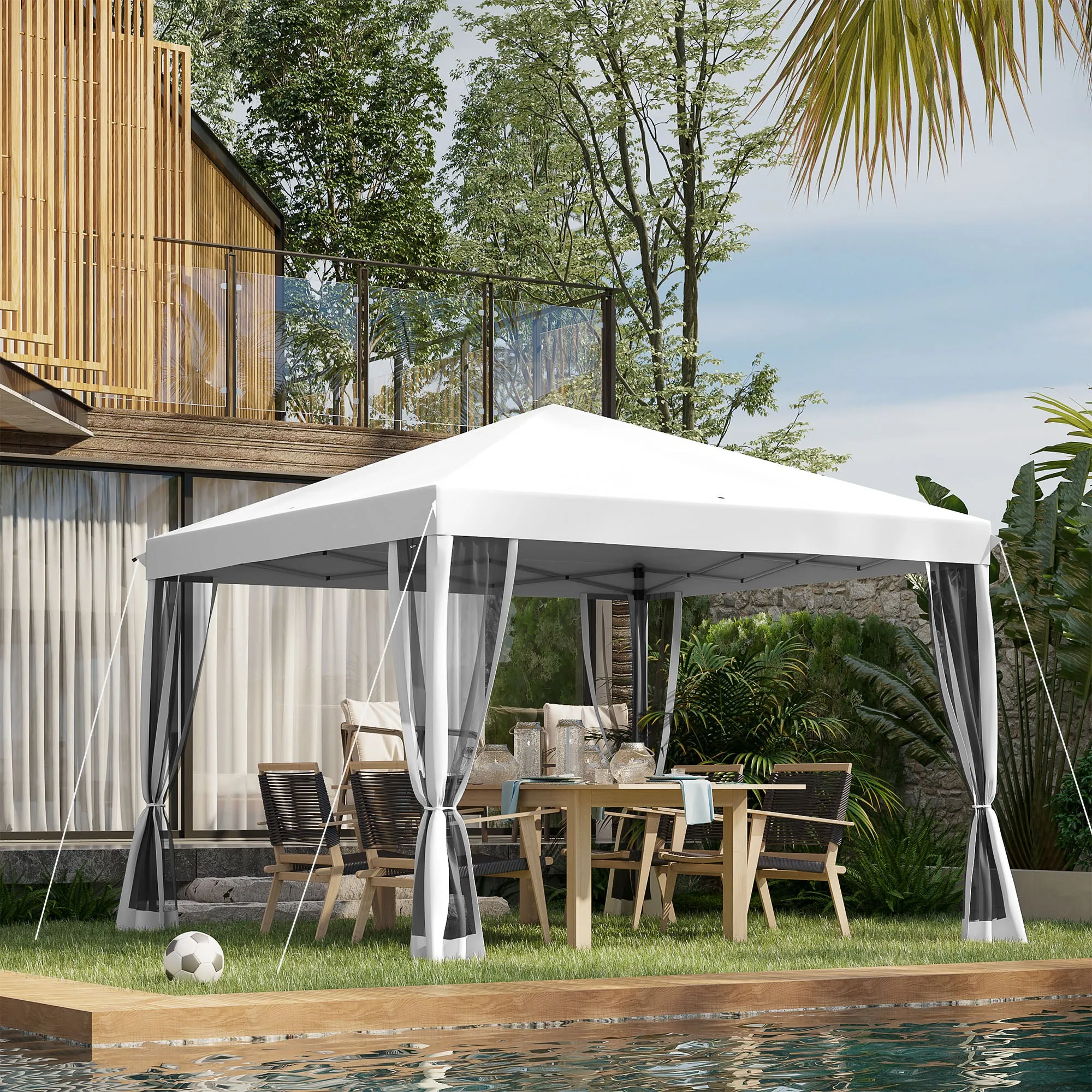 10' x 10' Instant Pop-Up Canopy with Removable Side & Mesh Walls, Cream White