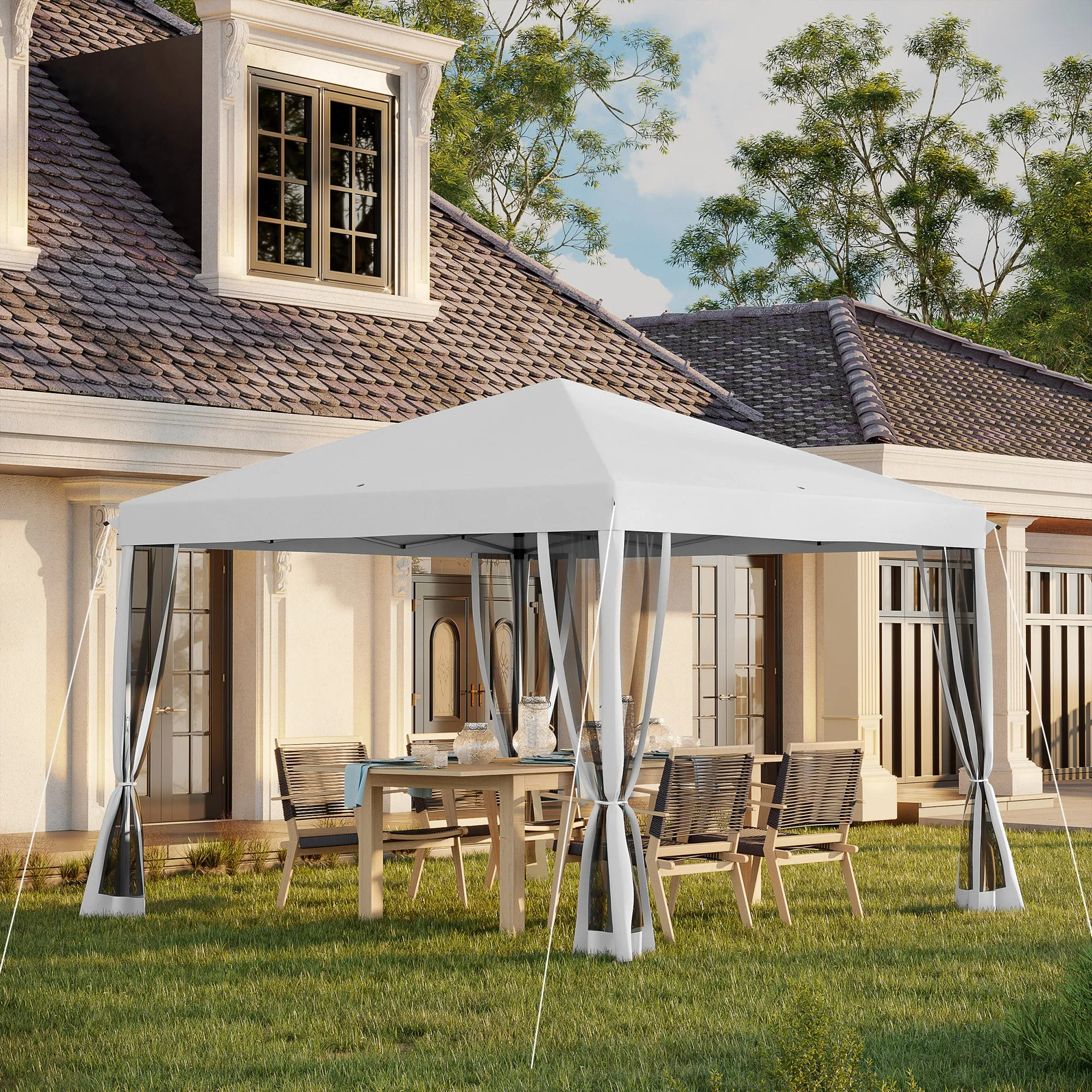 10' x 10' Instant Pop-Up Canopy with Removable Side & Mesh Walls, Cream White