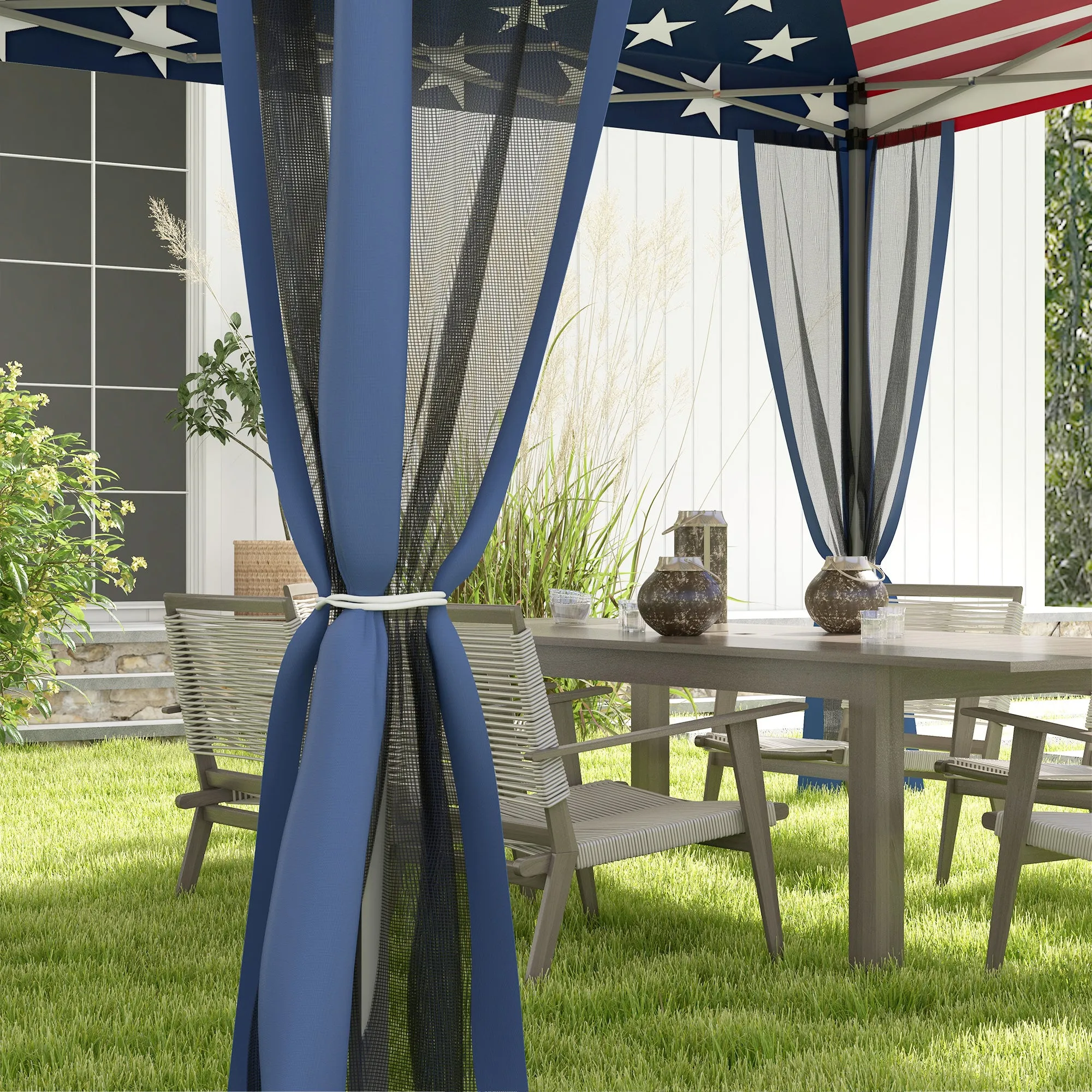 10' x 10' Pop-Up Canopy with Mesh Walls, Instant Setup, Side Panels & American Flag Design