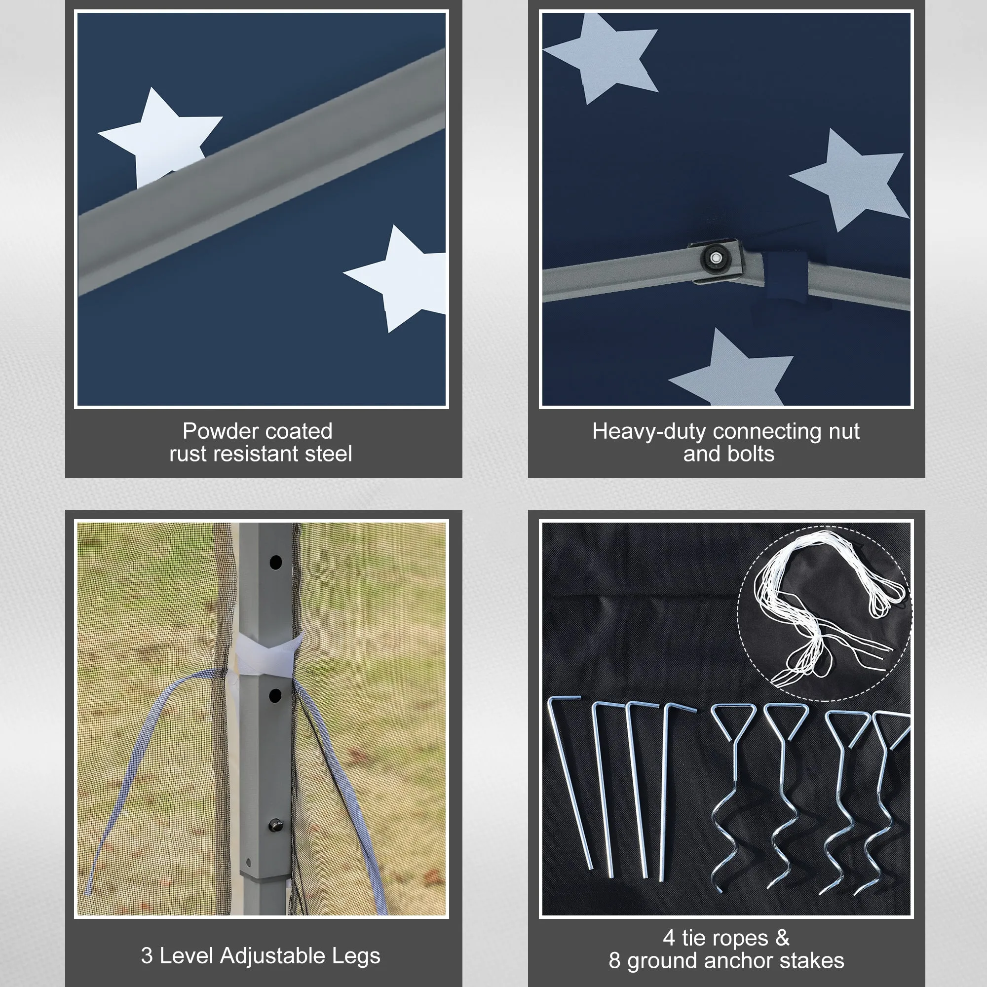 10' x 10' Pop-Up Canopy with Mesh Walls, Instant Setup, Side Panels & American Flag Design