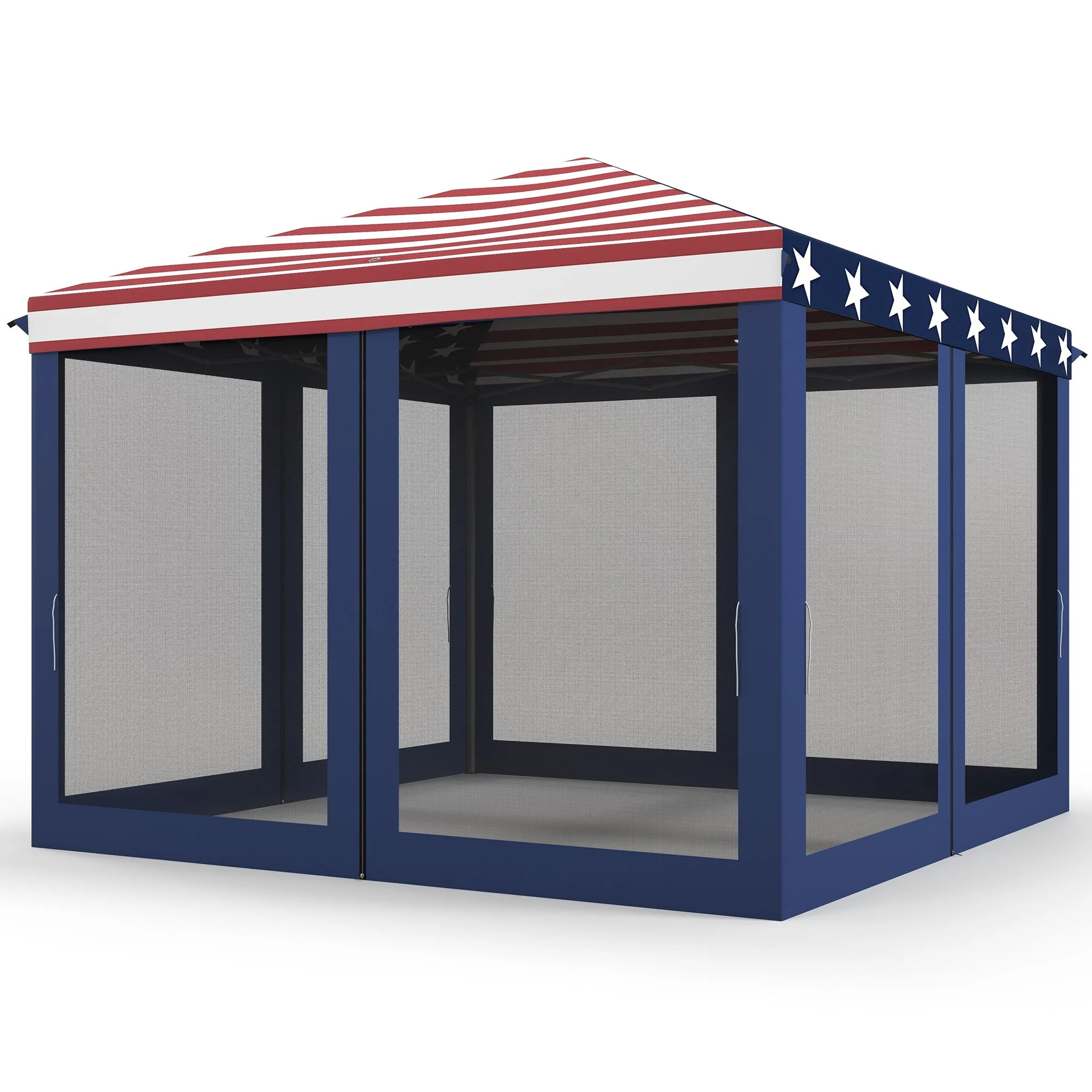 10' x 10' Pop-Up Canopy with Mesh Walls, Instant Setup, Side Panels & American Flag Design