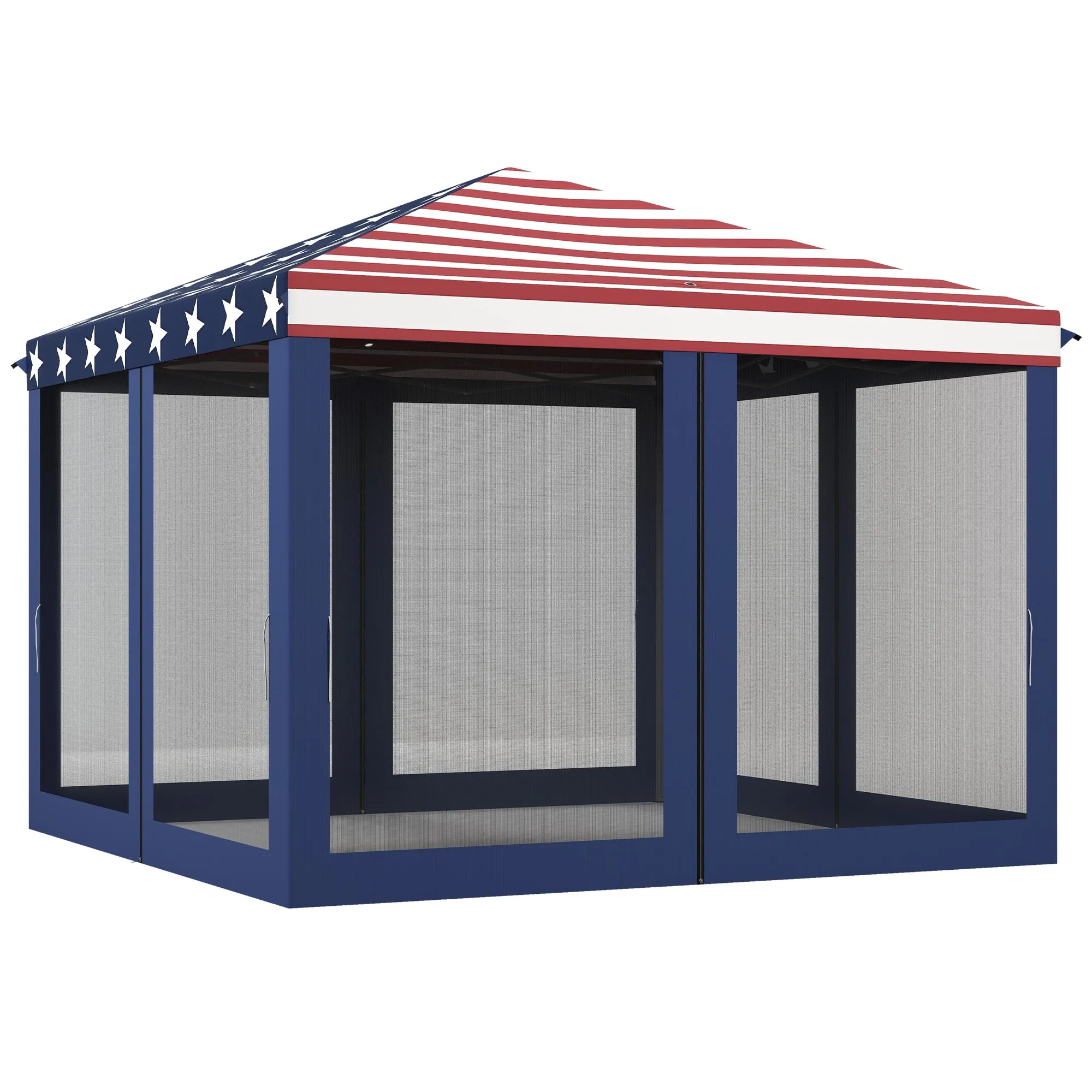 10' x 10' Pop-Up Canopy with Mesh Walls, Instant Setup, Side Panels & American Flag Design