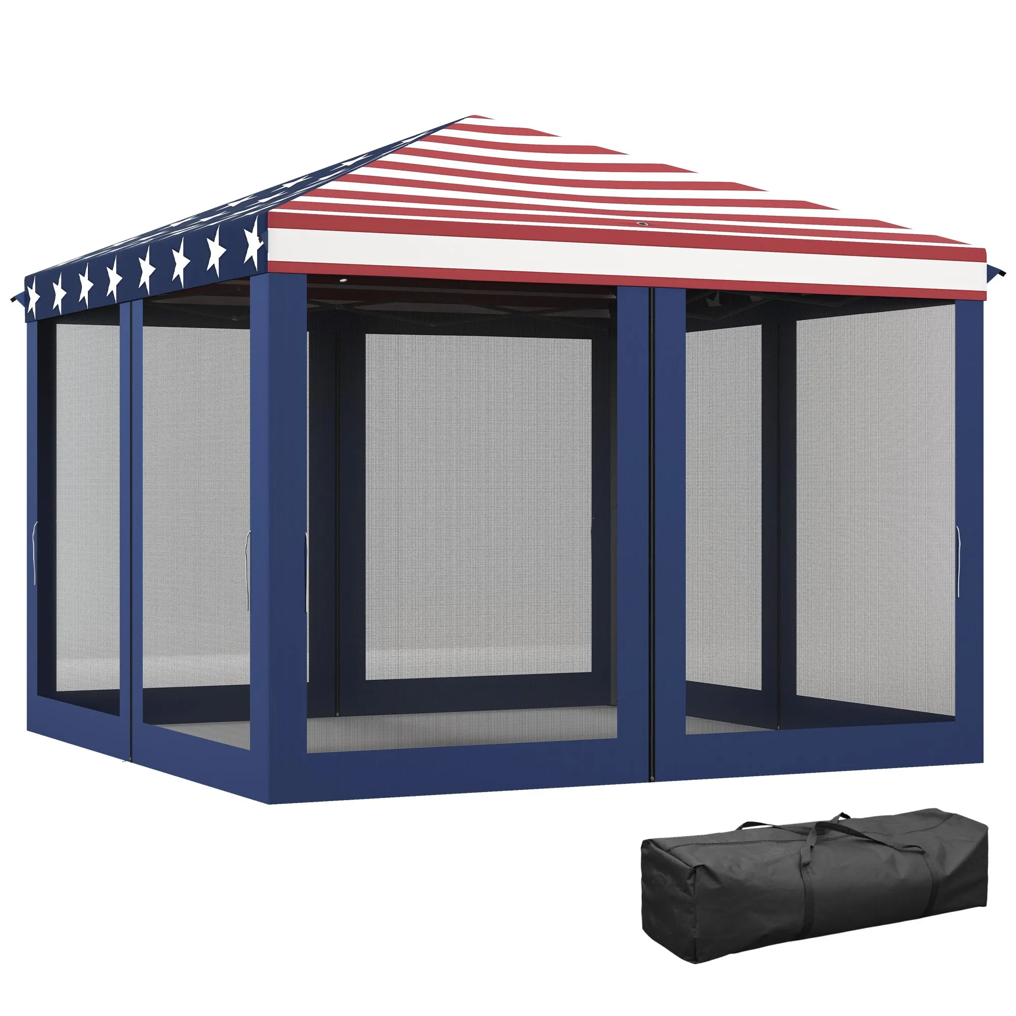 10' x 10' Pop-Up Canopy with Mesh Walls, Instant Setup, Side Panels & American Flag Design