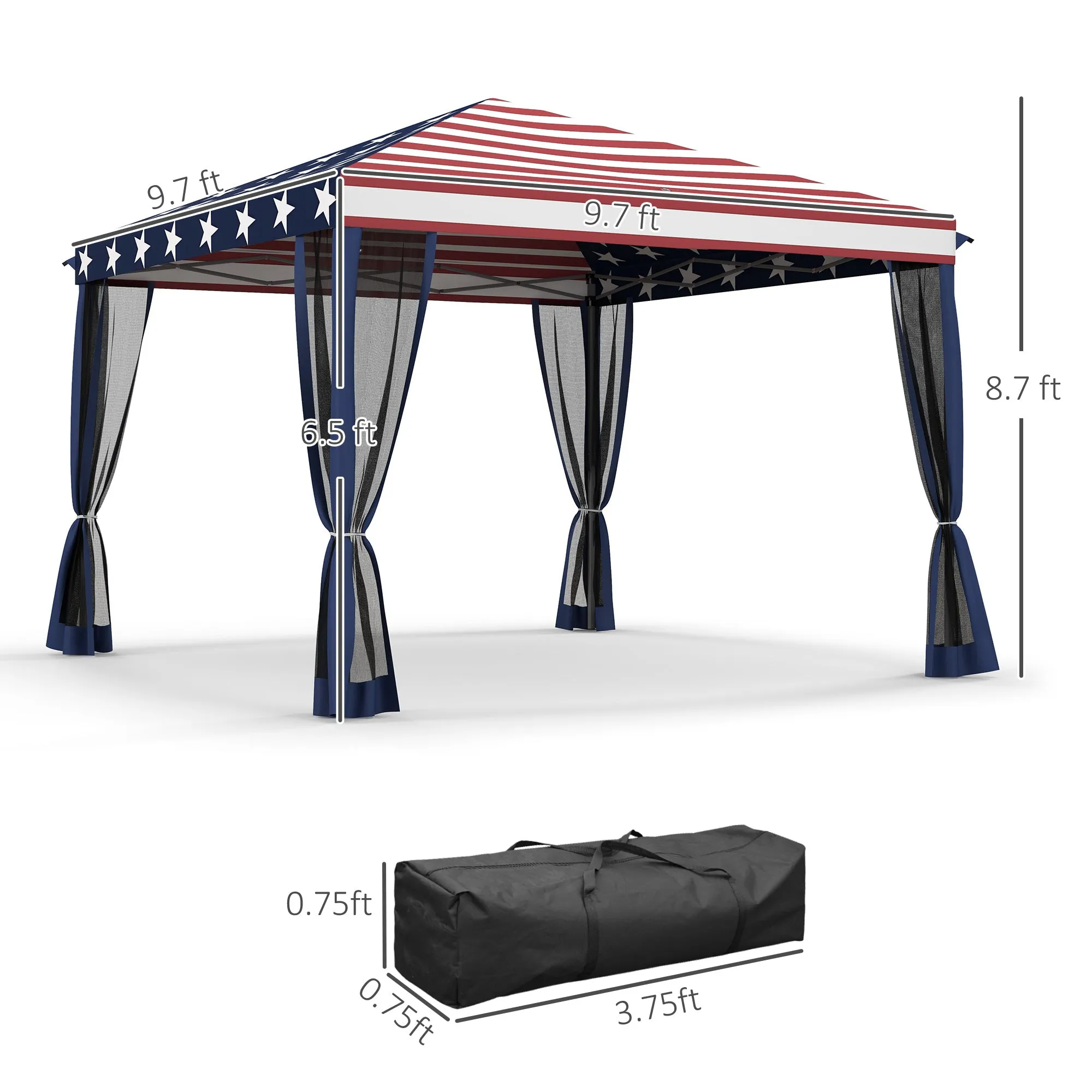 10' x 10' Pop-Up Canopy with Mesh Walls, Instant Setup, Side Panels & American Flag Design