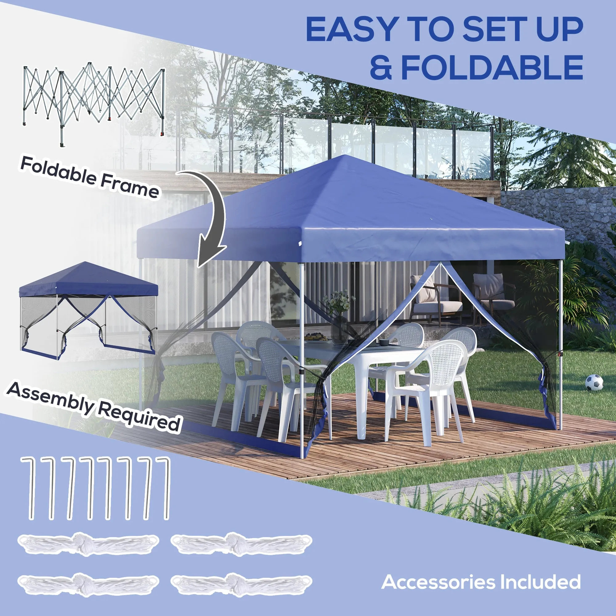 10' x 10' Pop-Up Gazebo with Screen Room, Adjustable Height & Wheeled Carry Bag, Blue