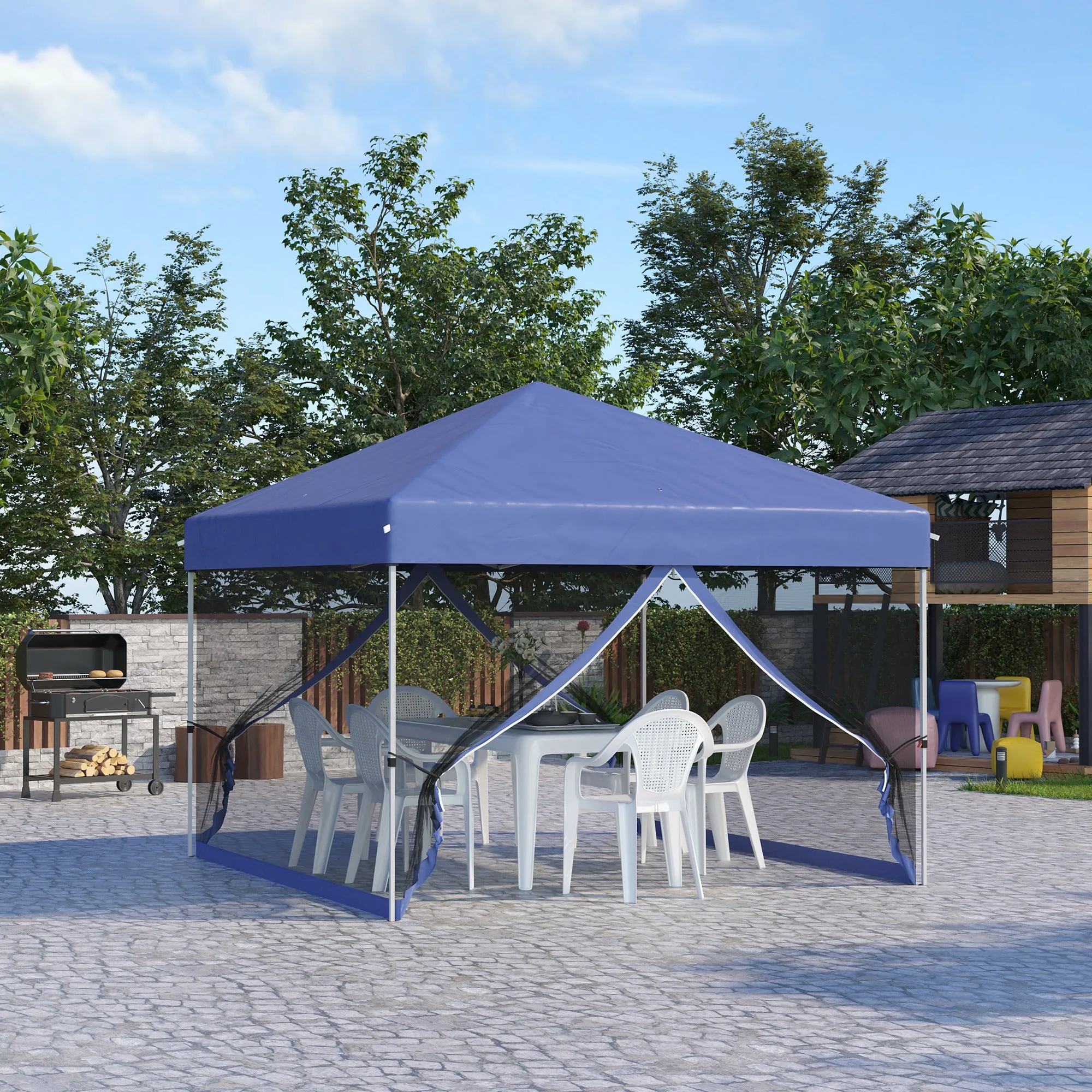 10' x 10' Pop-Up Gazebo with Screen Room, Adjustable Height & Wheeled Carry Bag, Blue