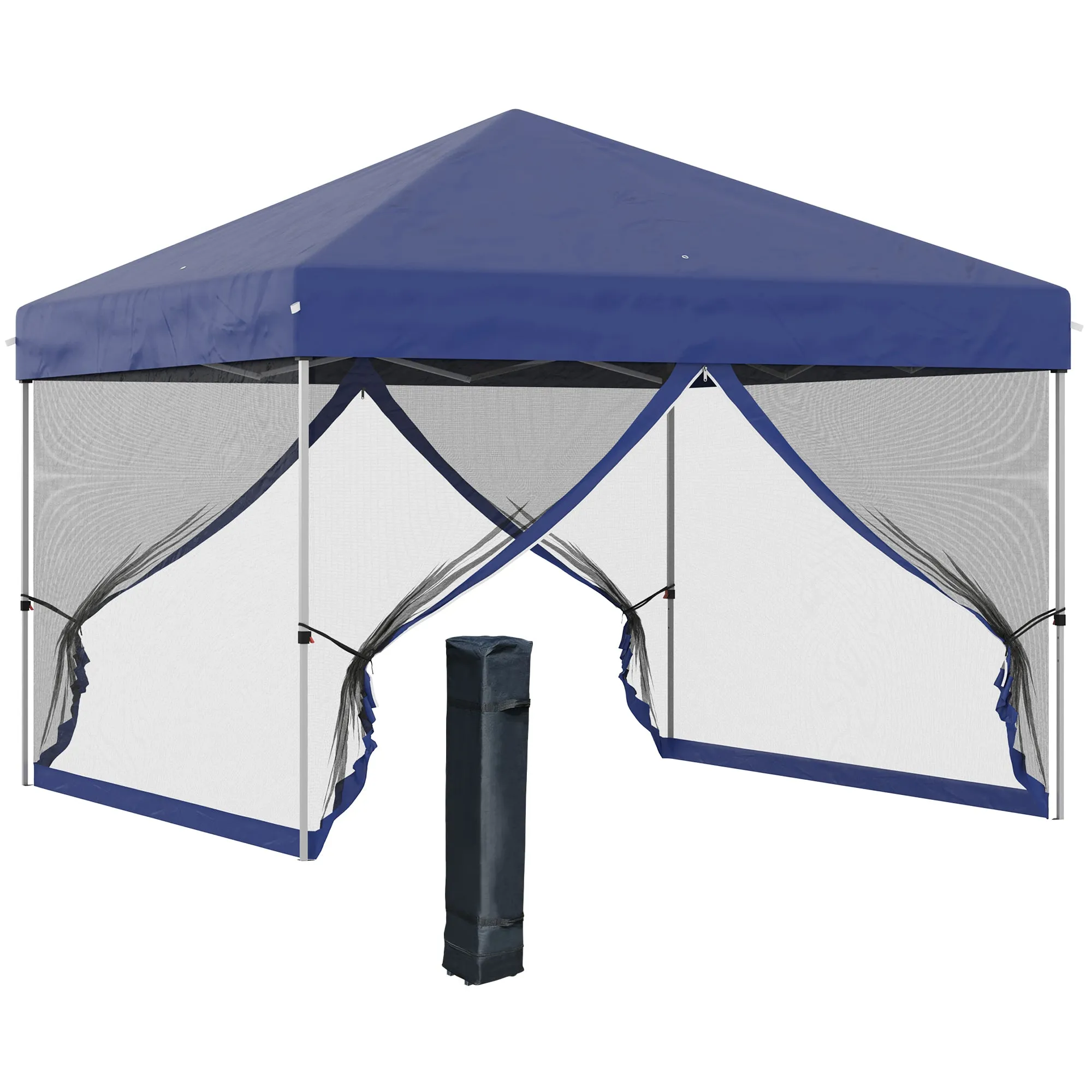 10' x 10' Pop-Up Gazebo with Screen Room, Adjustable Height & Wheeled Carry Bag, Blue