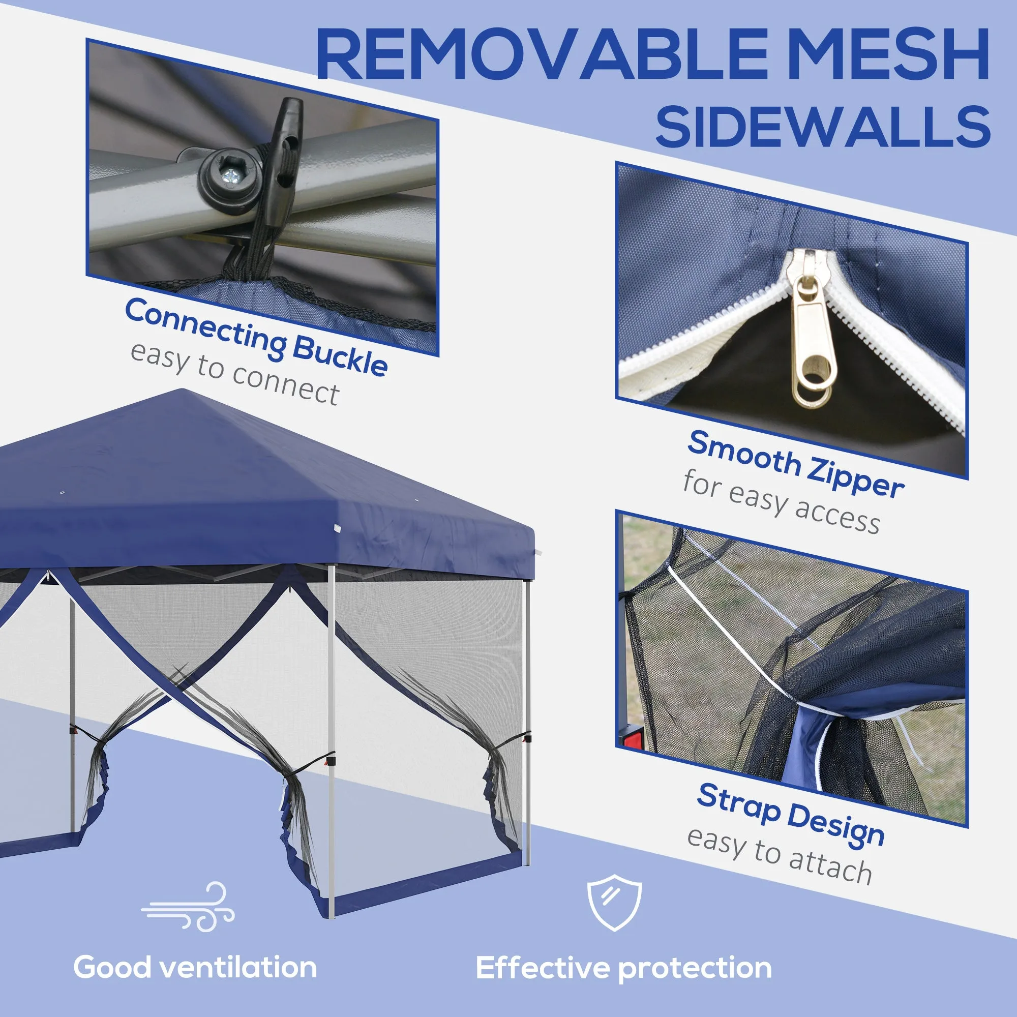 10' x 10' Pop-Up Gazebo with Screen Room, Adjustable Height & Wheeled Carry Bag, Blue