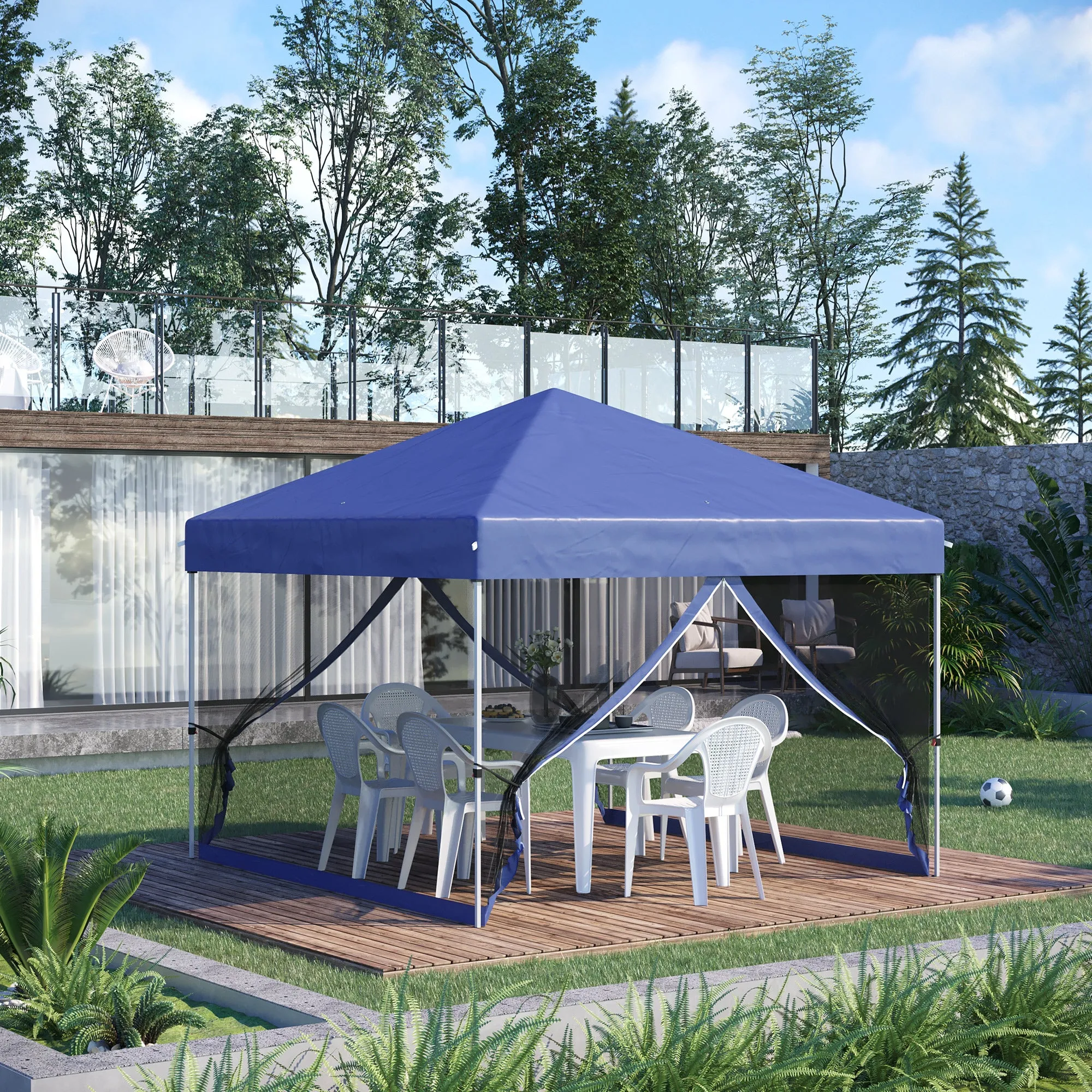 10' x 10' Pop-Up Gazebo with Screen Room, Adjustable Height & Wheeled Carry Bag, Blue