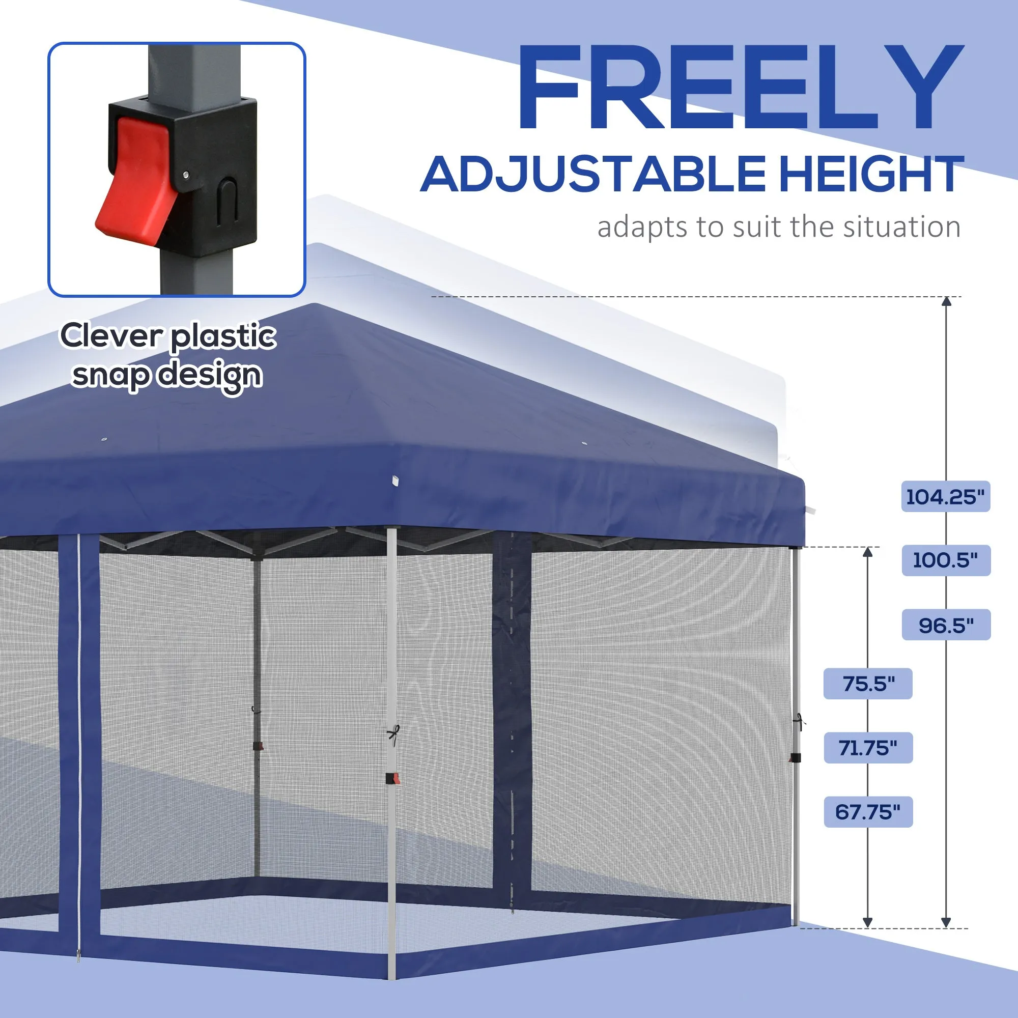 10' x 10' Pop-Up Gazebo with Screen Room, Adjustable Height & Wheeled Carry Bag, Blue