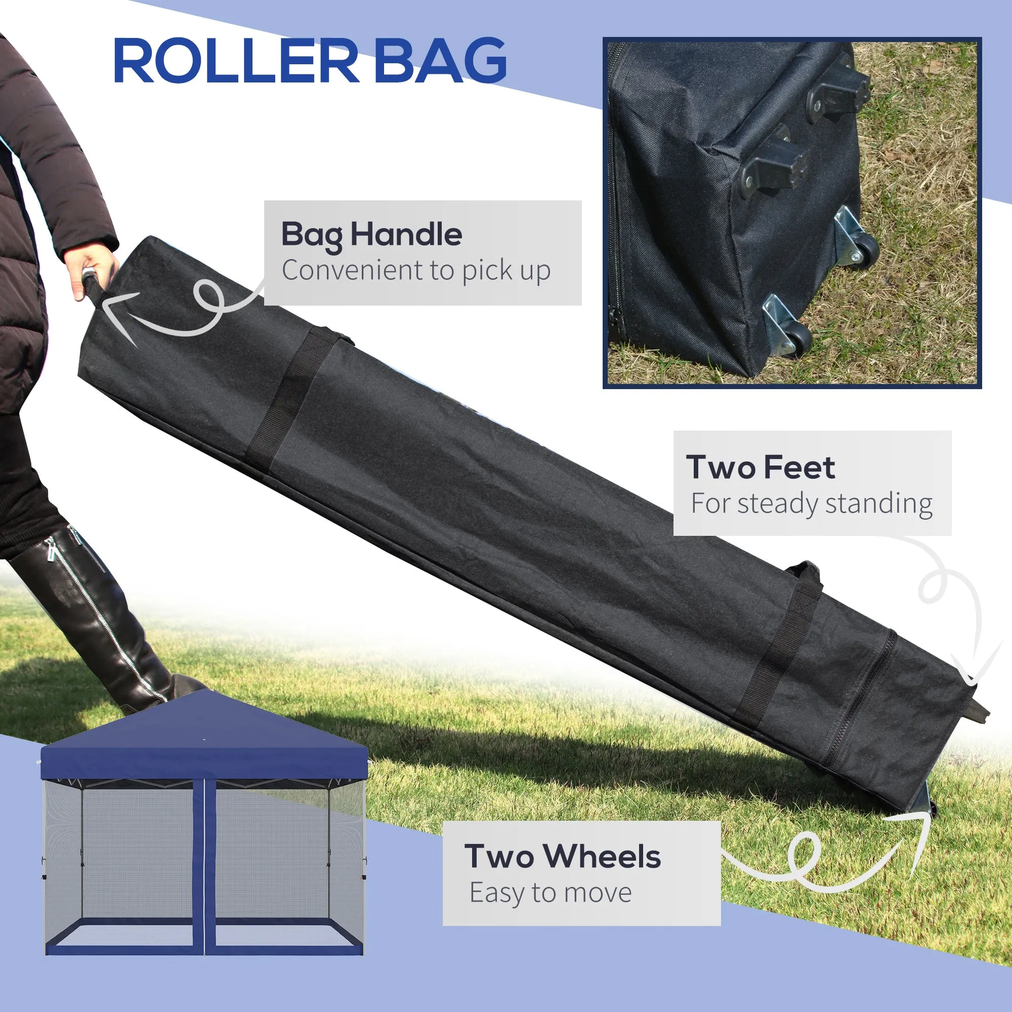 10' x 10' Pop-Up Gazebo with Screen Room, Adjustable Height & Wheeled Carry Bag, Blue