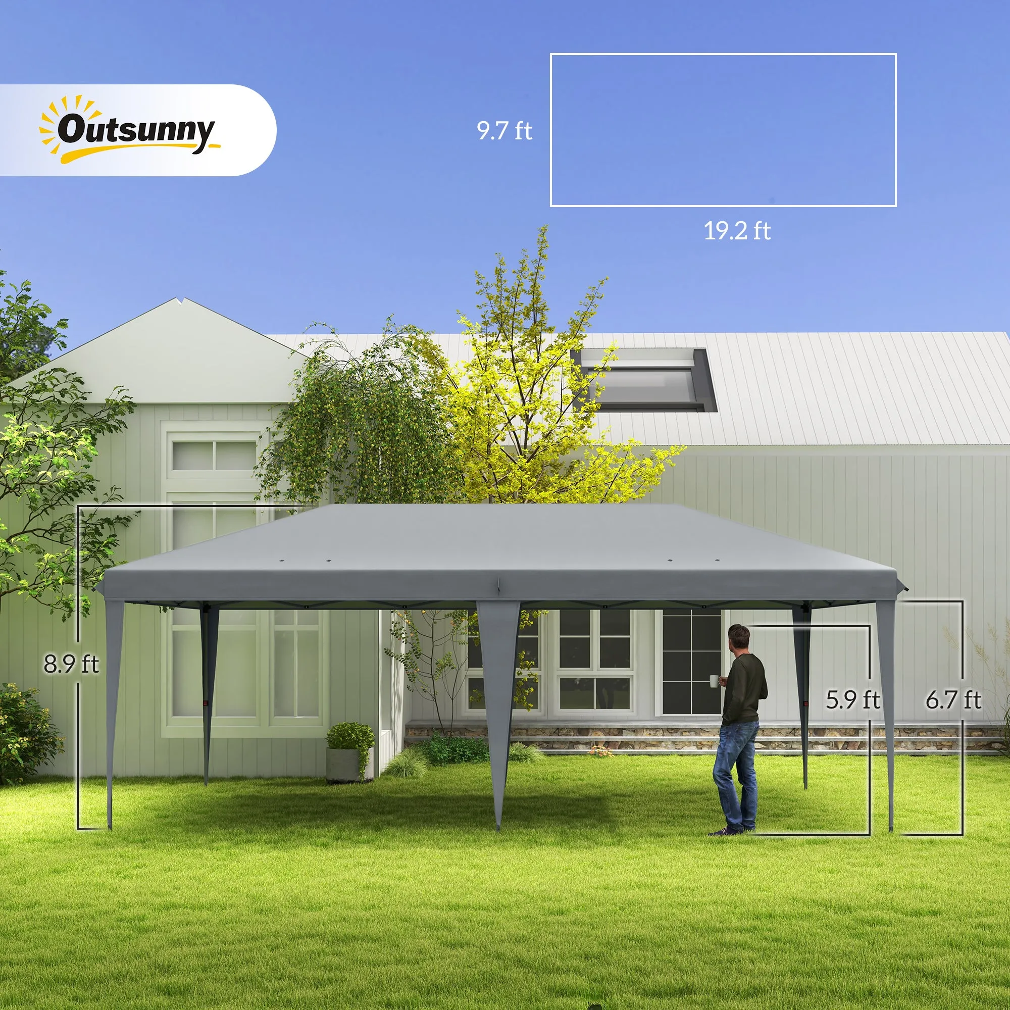 10' x 20' Heavy Duty Pop-Up Canopy Tent, Instant Outdoor Sun Shade Shelter with Carry Bag, Gray