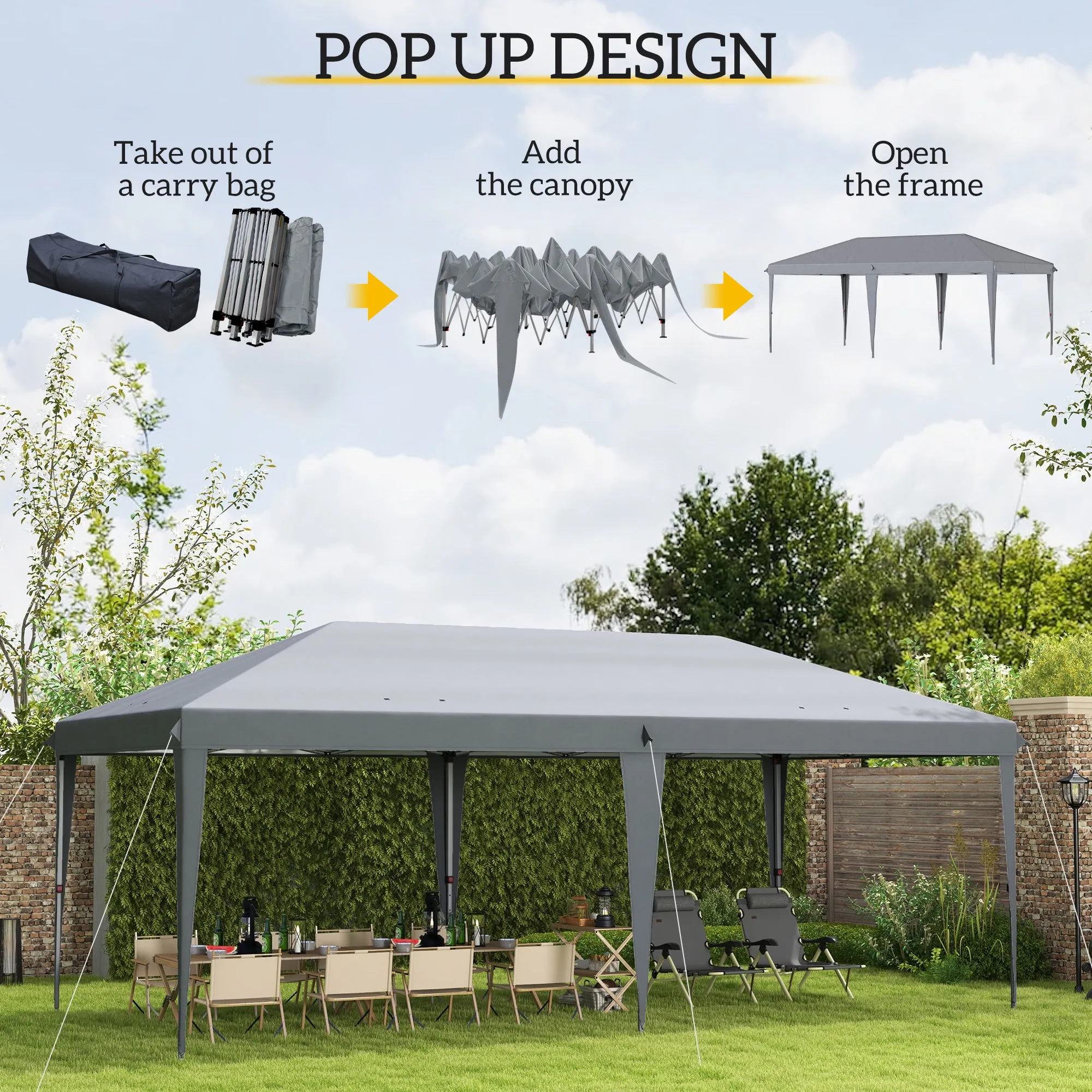 10' x 20' Heavy Duty Pop-Up Canopy Tent, Instant Outdoor Sun Shade Shelter with Carry Bag, Gray