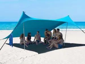 10×10ft UPF50  Beach Tent Sun Shelter, Windproof Stable Outdoor Pop Up Beach Shade Canopy for Camping, Fishing, Backyard Fun or Picnics, 2 Poles