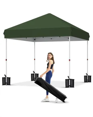 10x10 Pop Up Canopy with One Button Push Setup - Heavy Duty Outdoor Canopy Tent with Portable Roller Bag - 3 Adjustable Height, 4 Weight Bags, 8 Stakes & 4 Guy Ropes Included, Green