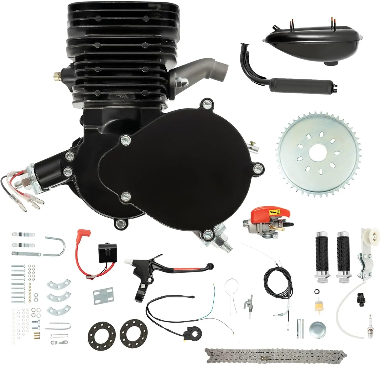 110cc Bicycle Engine Kit, 2-Stroke Gas Motorized Bicycle Conversion Kit Fit for 26" /28" Bikes, Petrol Gas Motor Kit Engine Refit Full Set with Super Fuel-efficient, Powerful Engine
