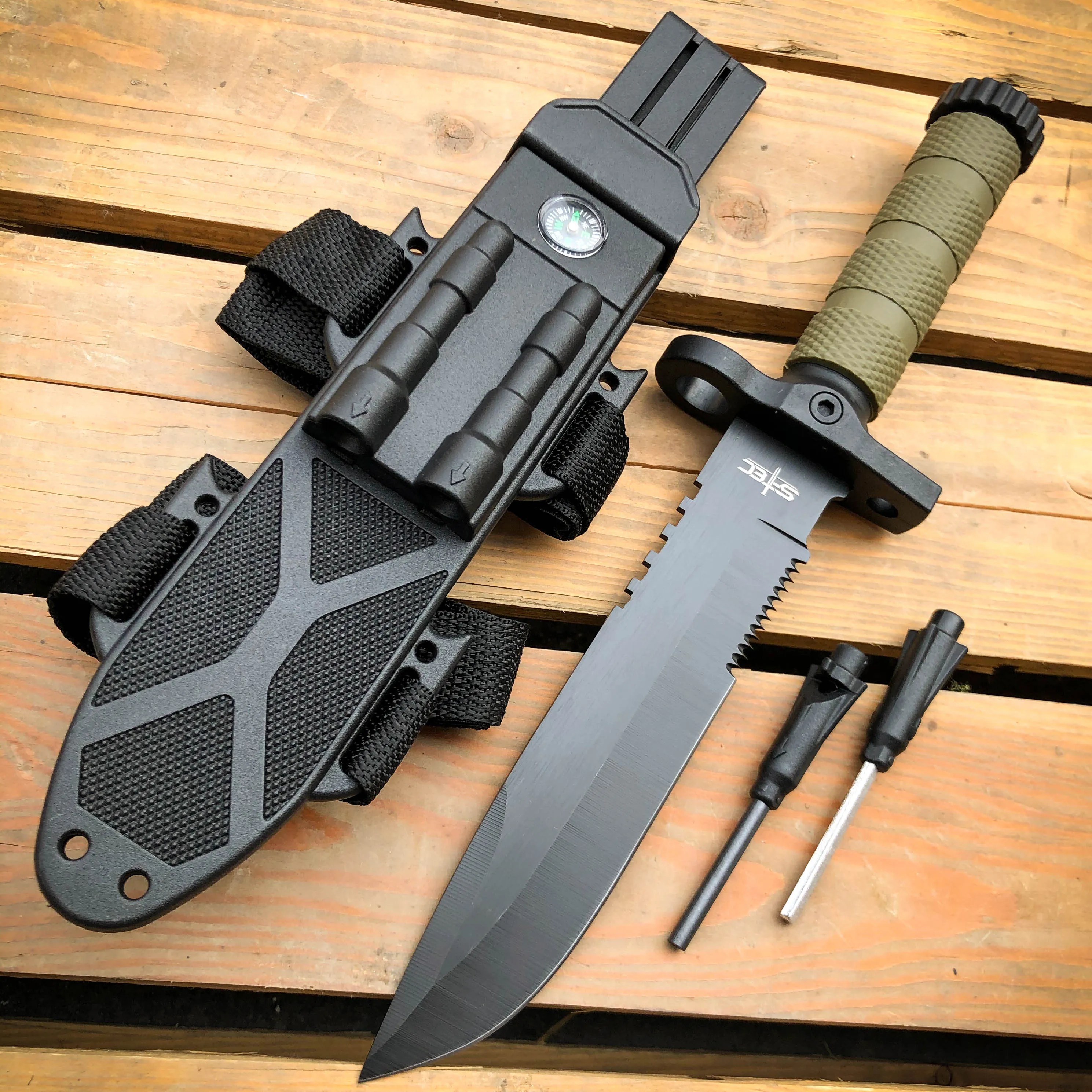 12.5" TACTICAL Hunting Fixed Blade Army SURVIVAL Knife w Fire Starter
