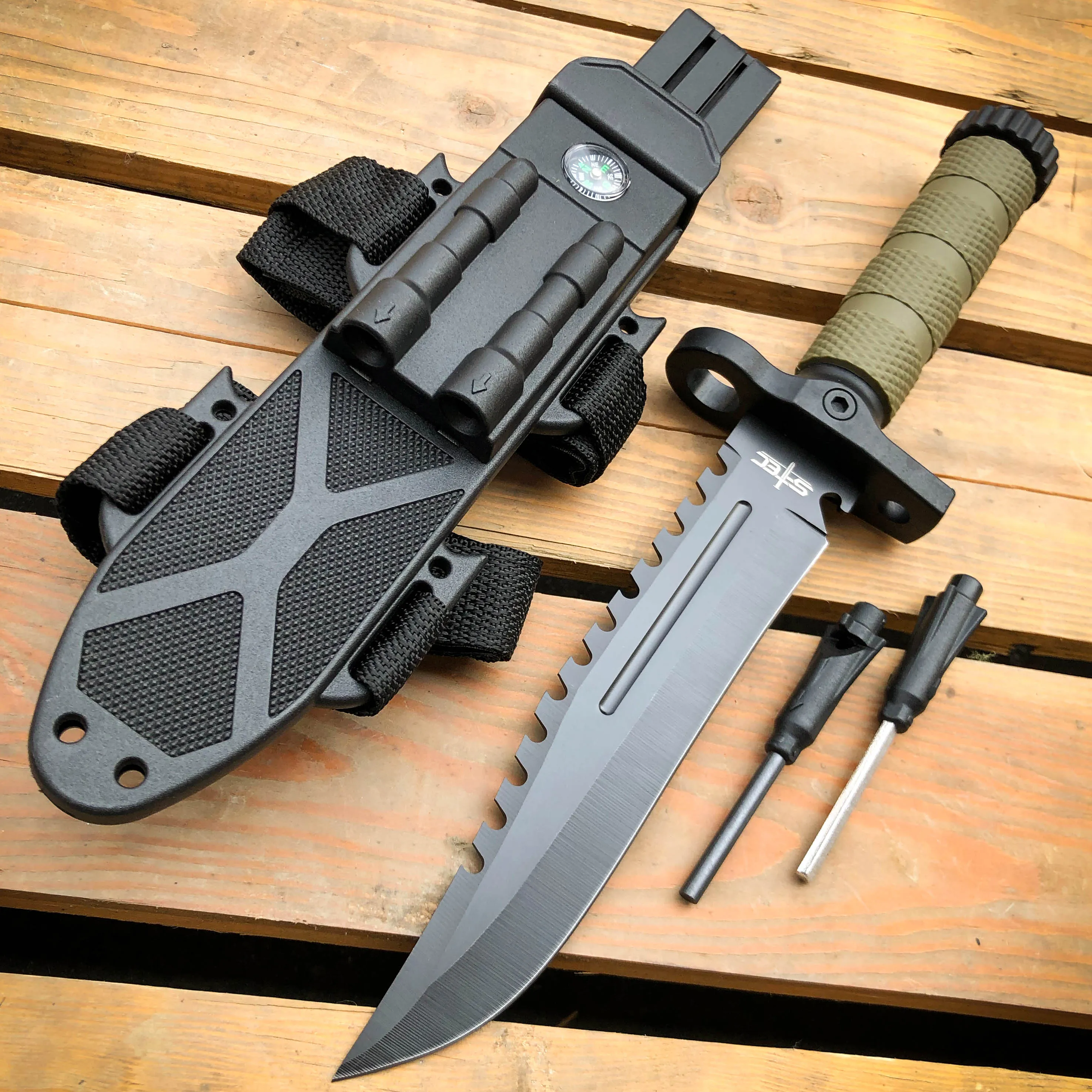 12.5" TACTICAL Hunting Fixed Blade Army SURVIVAL Knife w Fire Starter