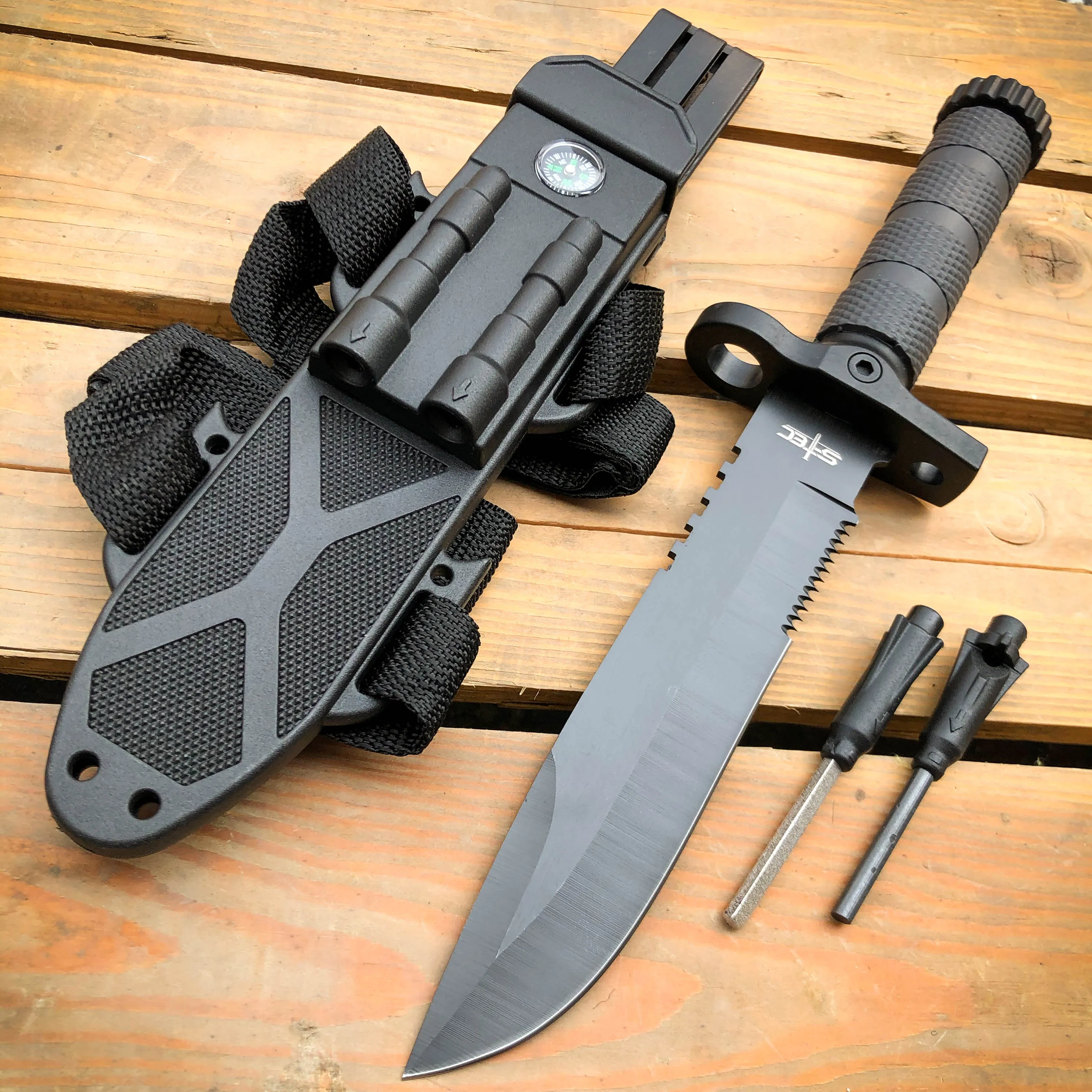 12.5" TACTICAL Hunting Fixed Blade Army SURVIVAL Knife w Fire Starter