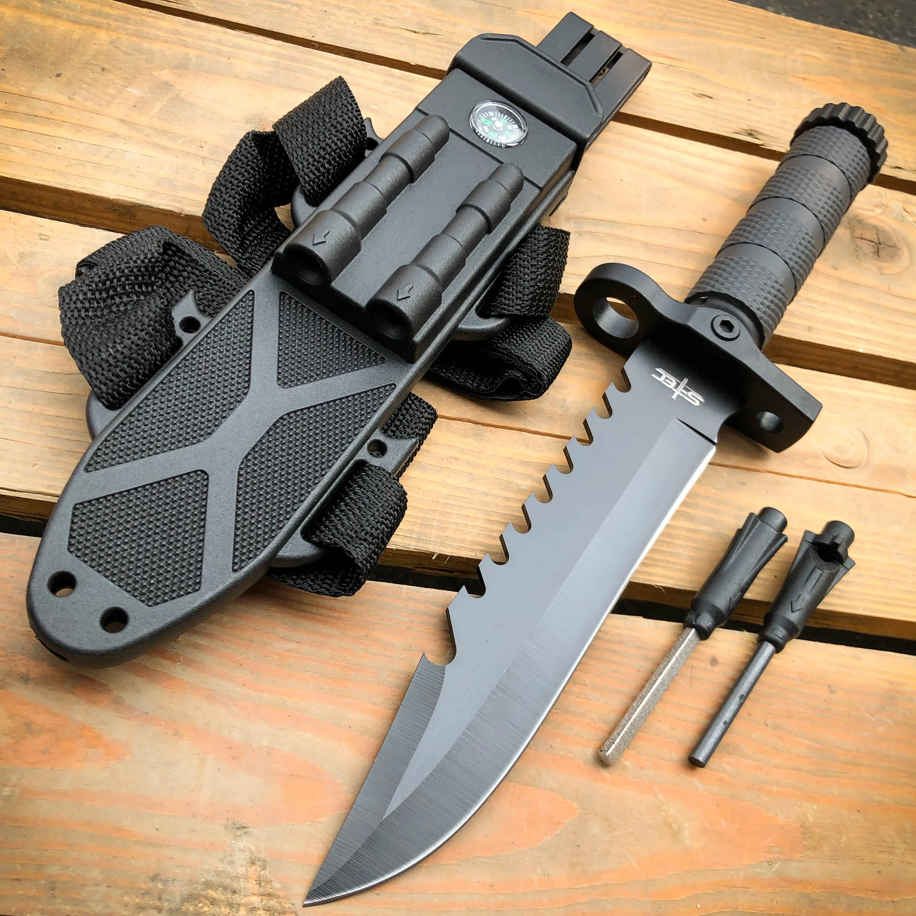 12.5" TACTICAL Hunting Fixed Blade Army SURVIVAL Knife w Fire Starter