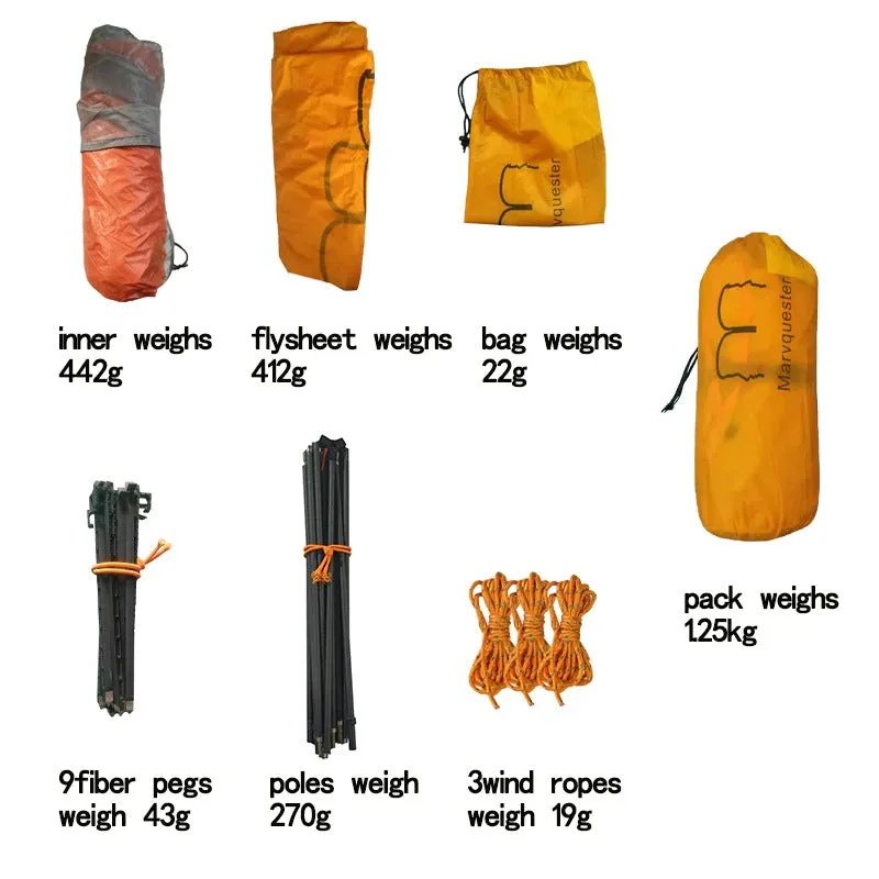 1.26KG Silicone Coated Waterproof 20D Nylon & Carbon Fiber Pole Double-layer Two-person Ultralight