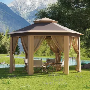 13x13 Pop Up Gazebo Outdoor Hexagonal Canopy Tent with Mosquito Netting Sides Instant Patio Canopy Shelter, Rain & UV Resistant PA Coated Fabric, for Patios, Garden, Parties, Lawns Backya