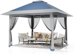 13x13FT Pop-Up Gazebo, Instant Canopy Gazebo with Mosquito Net & Double Roof, Adjustable Height Canopy Tent, UV-Resistant Outdoor Shelter for Patio, Backyard, Garden, and Camping