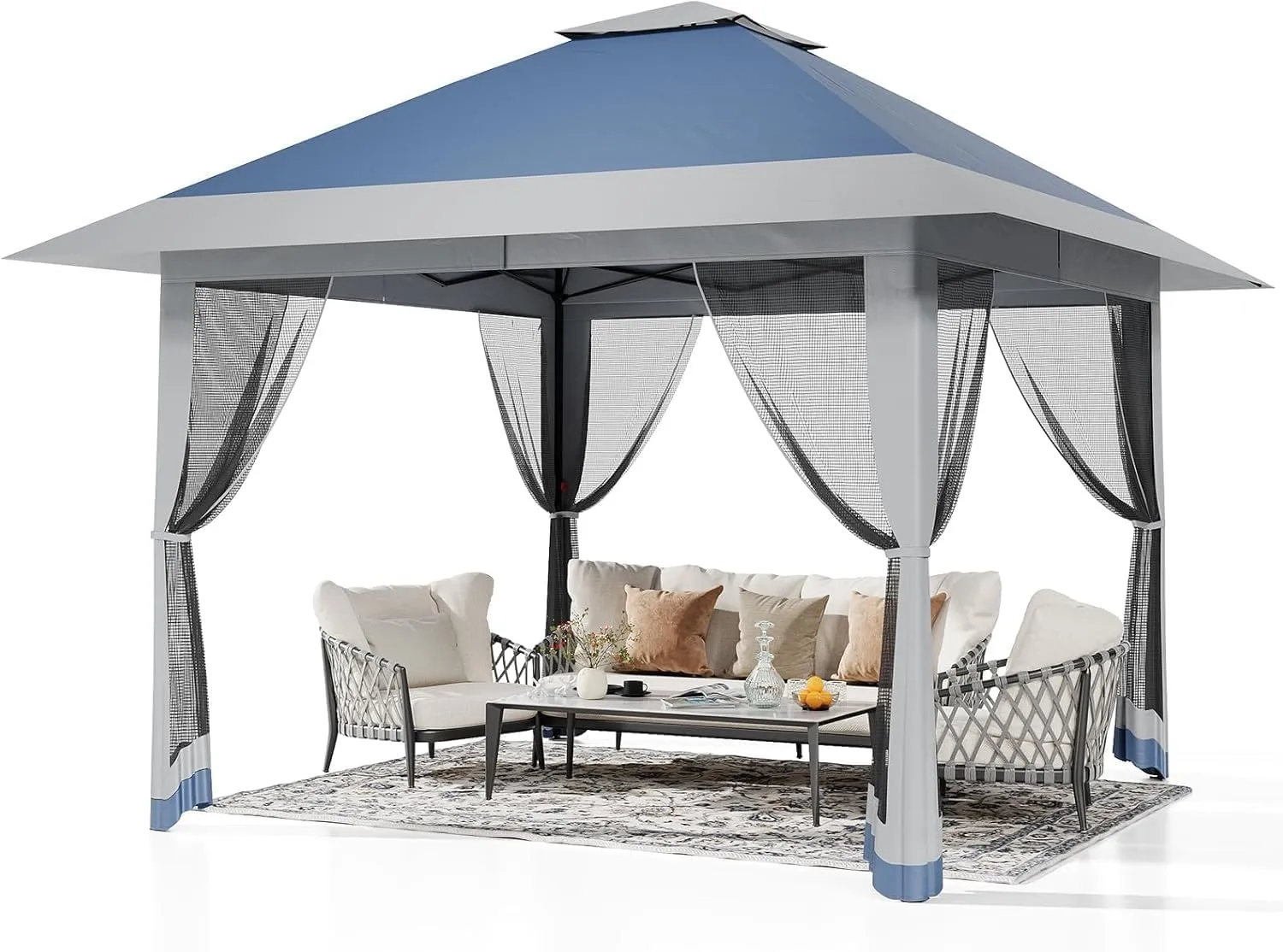 13x13FT Pop-Up Gazebo, Instant Canopy Gazebo with Mosquito Net & Double Roof, Adjustable Height Canopy Tent, UV-Resistant Outdoor Shelter for Patio, Backyard, Garden, and Camping