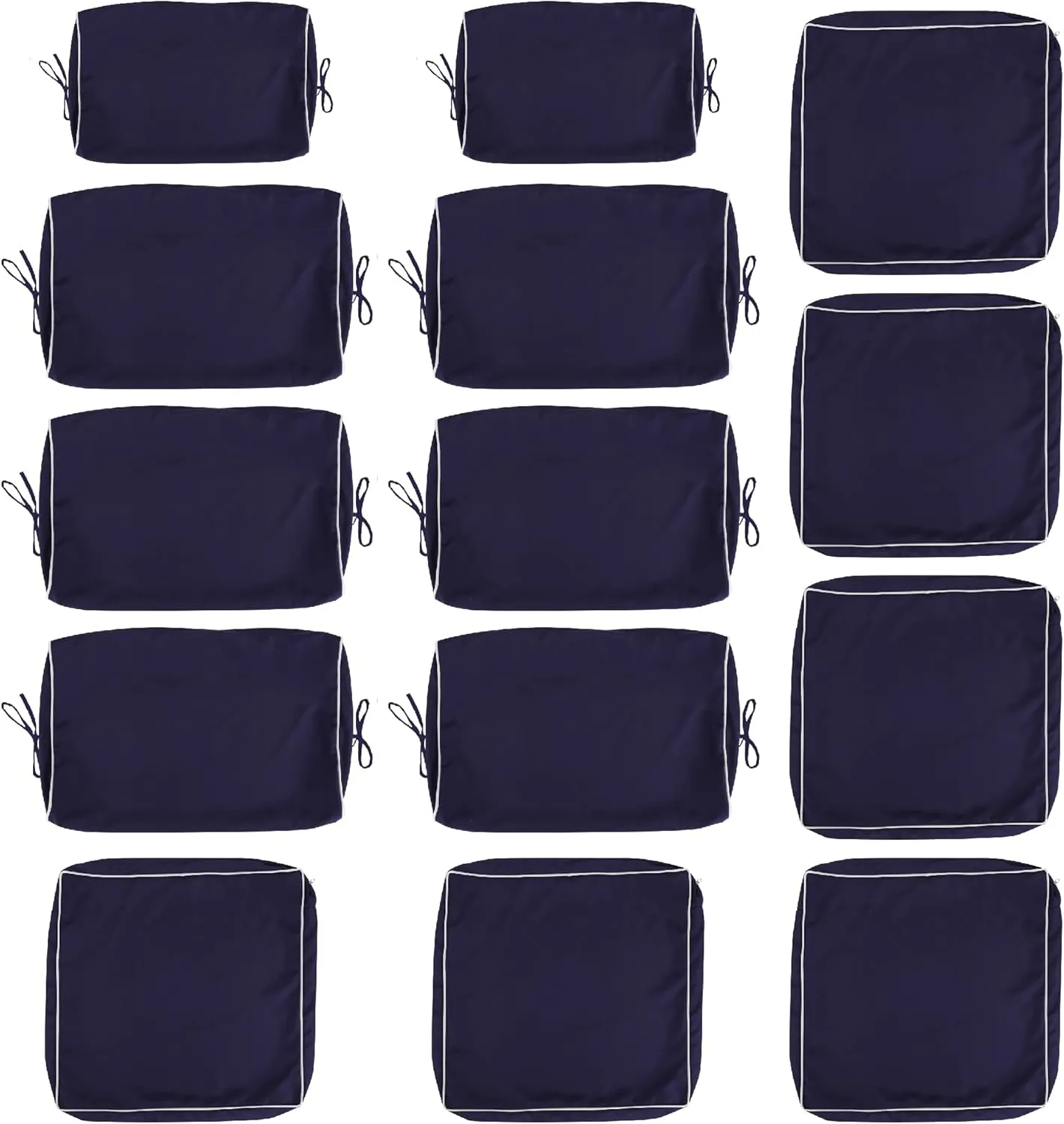 14-Piece Outdoor Cushion Covers for Sectional Wicker Patio Cushion Covers Water Resistant and UV Proof All -Weather Seat Covers with Zipper 3 Sizes (Navy Blue with White Border)