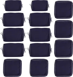 14-Piece Outdoor Cushion Covers for Sectional Wicker Patio Cushion Covers Water Resistant and UV Proof All -Weather Seat Covers with Zipper 3 Sizes (Navy Blue with White Border)