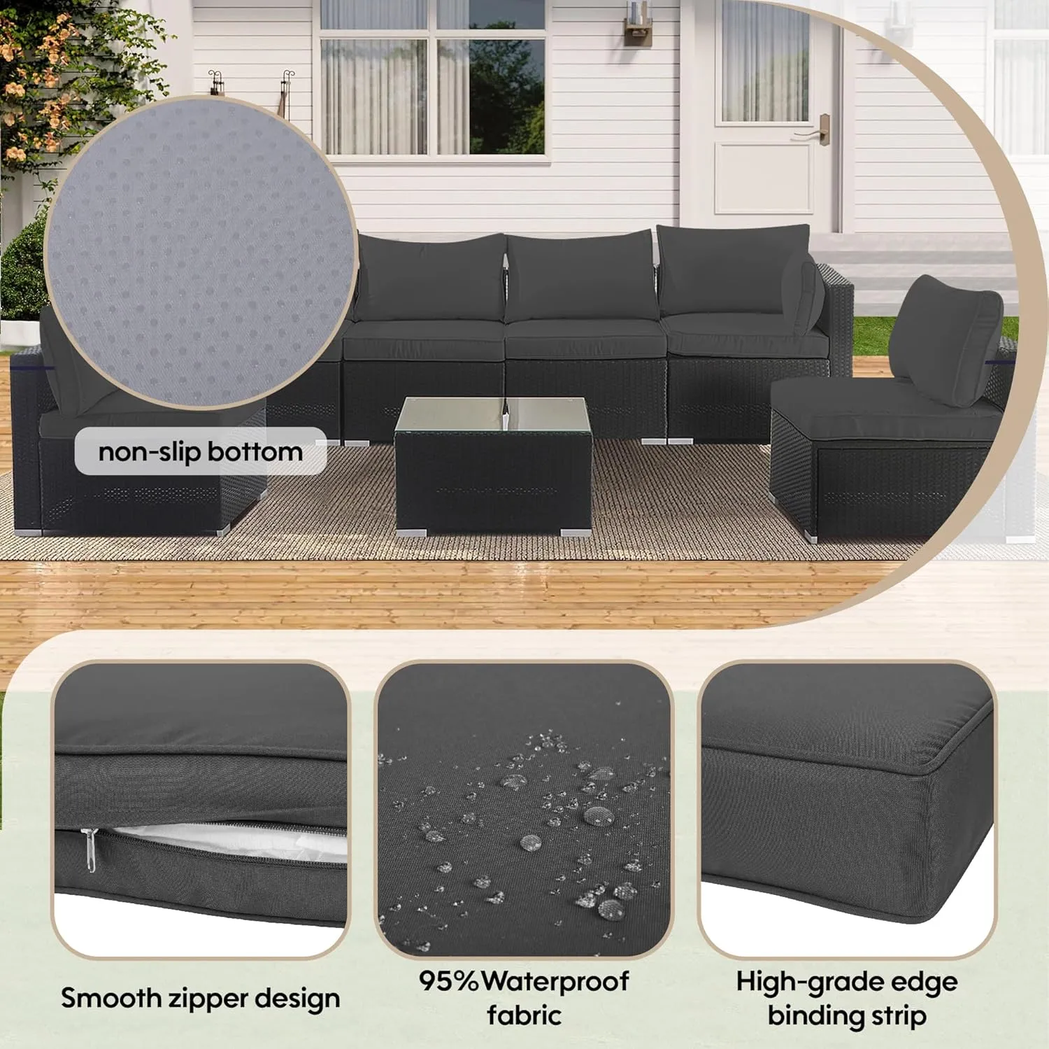 14-Piece Outdoor Cushion Covers for Sectional Wicker Patio Cushion Covers Water Resistant and UV Proof All -Weather Seat Covers with Zipper 3 Sizes
