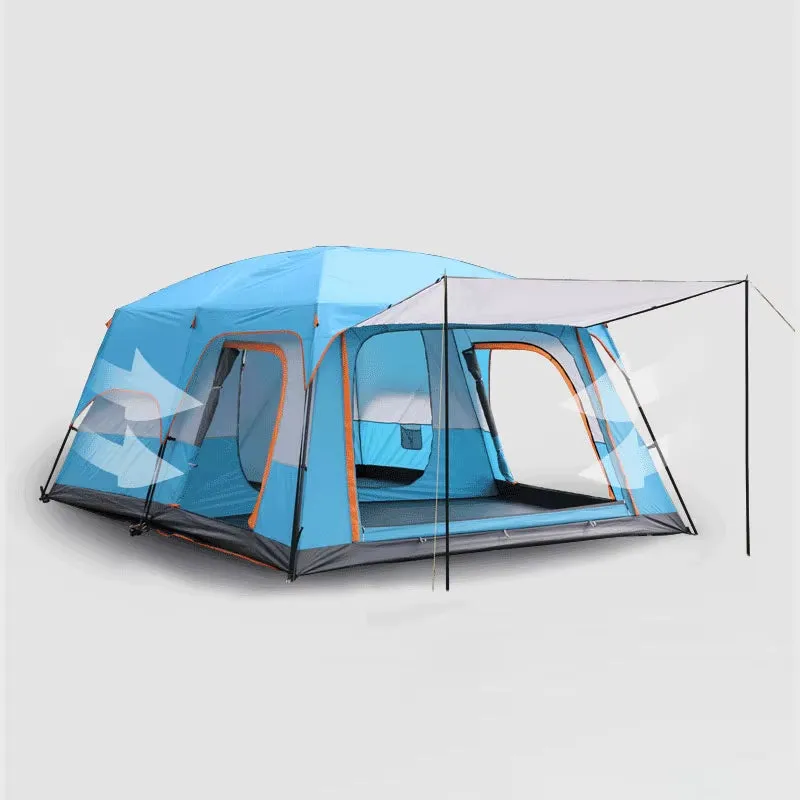 2 Bedroom 1 Hall Camping Tent 5-8 Person Double Layers Oversize Thickened Rainproof Tent Outdoor Family Camp Tour Equipment
