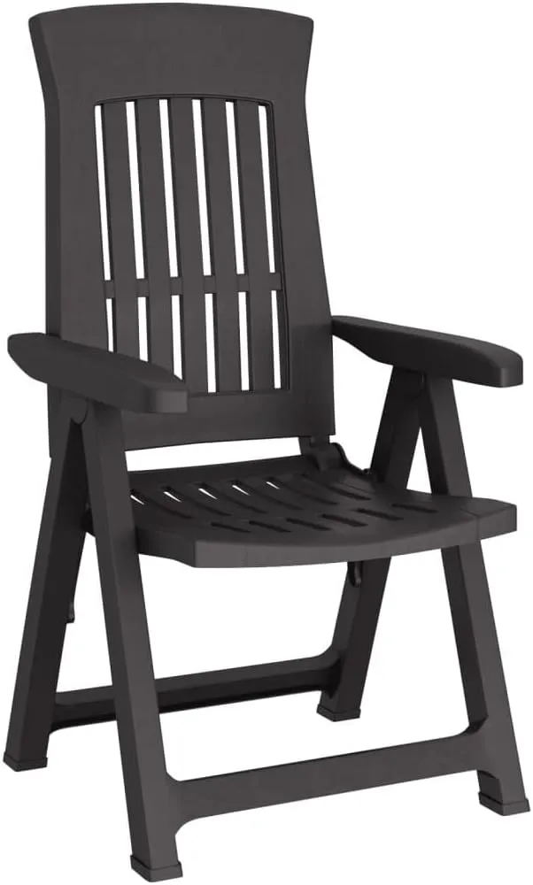 2-Pack Anthracite Reclining Patio Chairs with Adjustable Backrest, Foldable Outdoor Lounge Chairs for Poolside, Backyard, Camping Durable PP Furniture