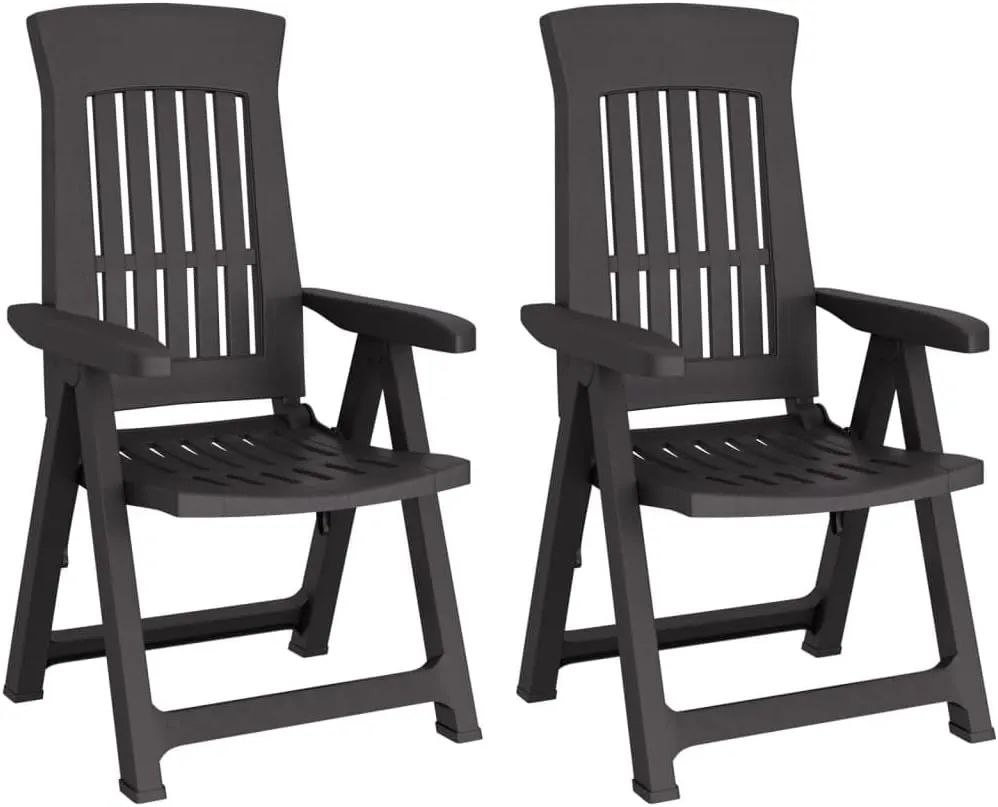 2-Pack Anthracite Reclining Patio Chairs with Adjustable Backrest, Foldable Outdoor Lounge Chairs for Poolside, Backyard, Camping Durable PP Furniture