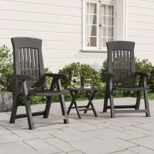 2-Pack Anthracite Reclining Patio Chairs with Adjustable Backrest, Foldable Outdoor Lounge Chairs for Poolside, Backyard, Camping Durable PP Furniture
