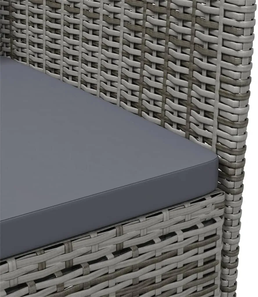 2-Pack Gray Poly Rattan Patio Dining Chairs Outdoor Furniture with Acacia Wood Armrests & Removable Cushions for Garden Backyard Poolside
