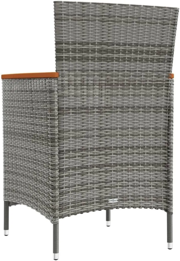 2-Pack Gray Poly Rattan Patio Dining Chairs Outdoor Furniture with Acacia Wood Armrests & Removable Cushions for Garden Backyard Poolside