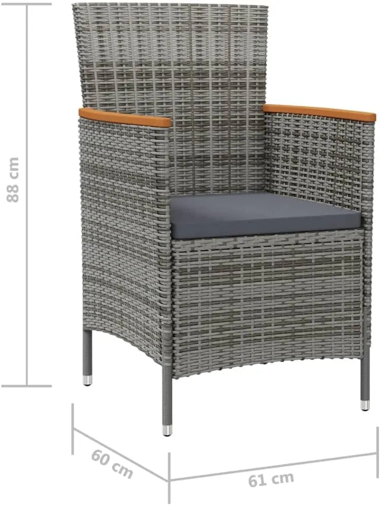 2-Pack Gray Poly Rattan Patio Dining Chairs Outdoor Furniture with Acacia Wood Armrests & Removable Cushions for Garden Backyard Poolside
