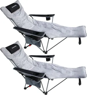 2-Pack Reclining Camping Chair with Foot Rest Lightweight Folding Lounge Mesh Chair Adjustable with Removable Cotton Cushion for Beach Lawn Picnics