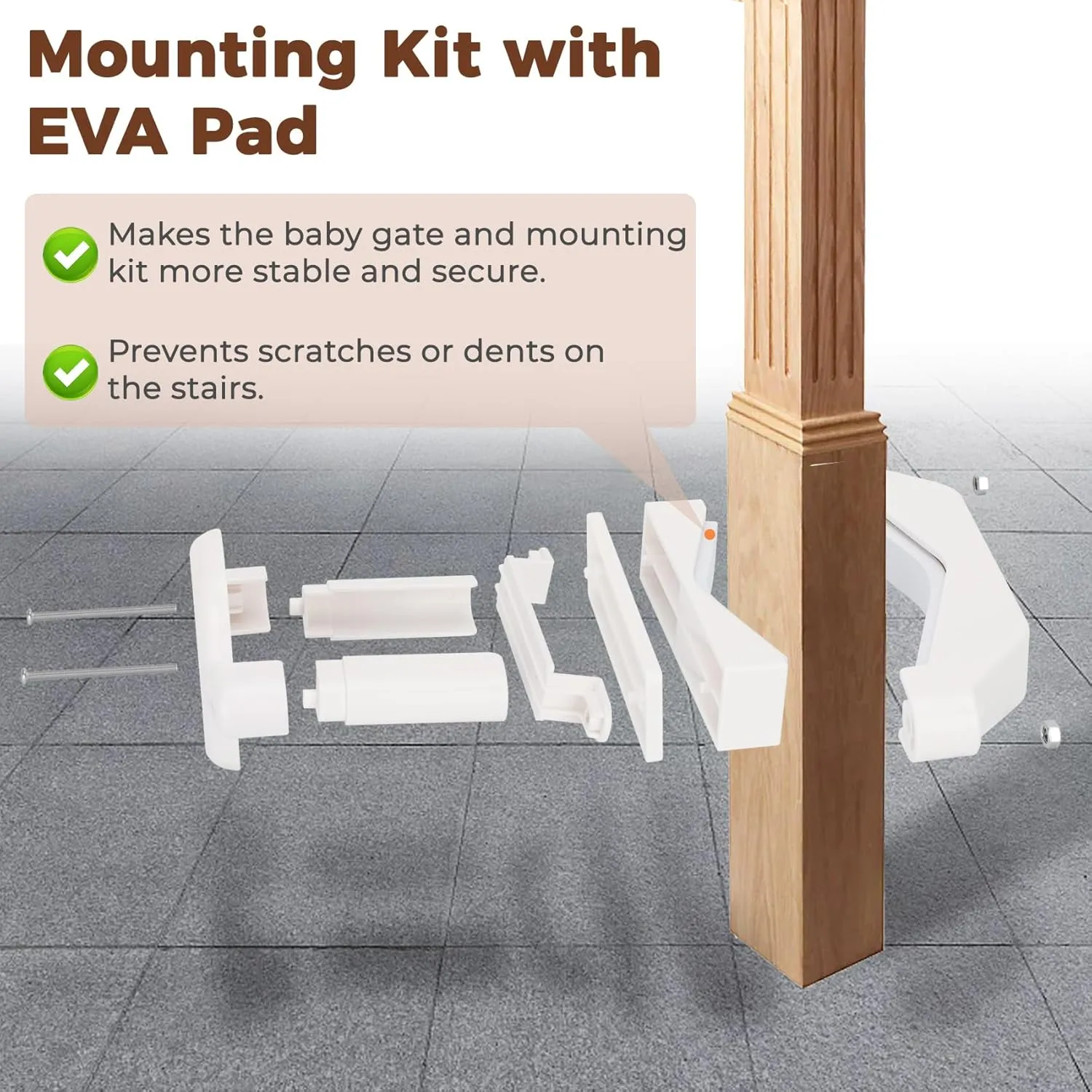 2 PCS No Hole Stairway Baby Gate Mounting Kit, Baby Gate Banister Adapter - Fits Posts from 1 1/2" to 3 1/2" Wide, Universal Banister Adapter Kit for Pressure and Hardware Mounted Stair Gates