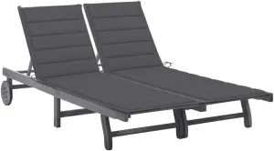 2-Person Patio Sun Lounger with Cushion Gray Solid Acacia Woodoutdoor Lounge Chairs Camping Chairs Tanning Chair Recliner chairSuitable for Gardens, courtyards
