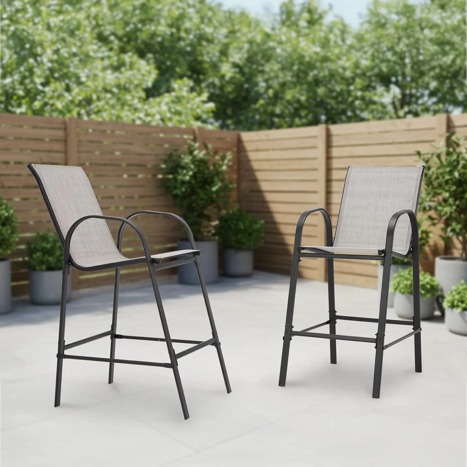 2-Piece Outdoor Bar Stool Set - High-Back Textilene Chairs & Weatherproof Steel Frame, 330lb Capacity Patio Furniture for Porch/Backyard/Balcony, Quick Assembly & Rust-Resistant