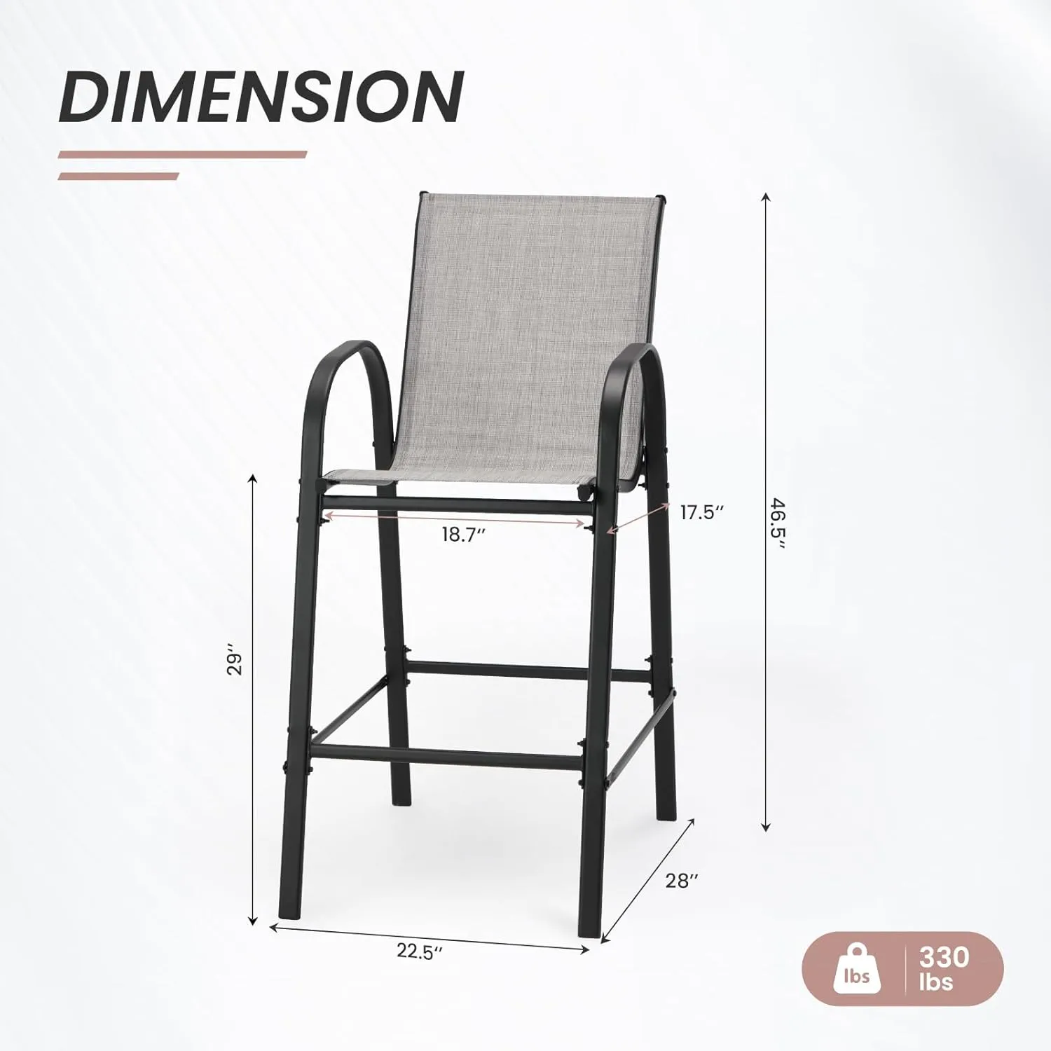 2-Piece Outdoor Bar Stool Set - High-Back Textilene Chairs & Weatherproof Steel Frame, 330lb Capacity Patio Furniture for Porch/Backyard/Balcony, Quick Assembly & Rust-Resistant